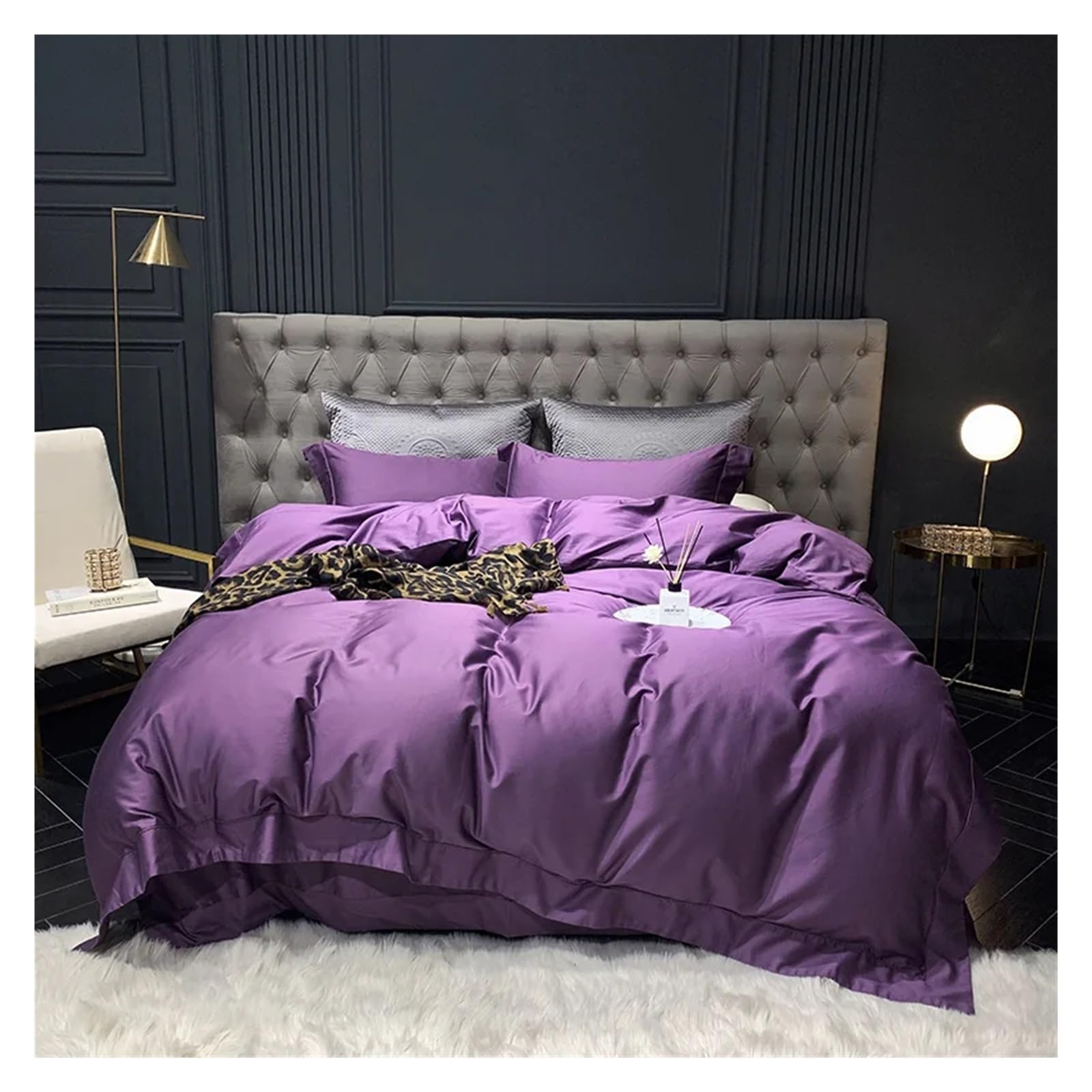 Sbcgfy Purple Luxury 1000Tc Cotton Bedlinen Bedding Set King Queen Size Solid Color Duvet Cover Bed Sheet Set Pillowcases Comfortable Bedding, Bedspreads,-King