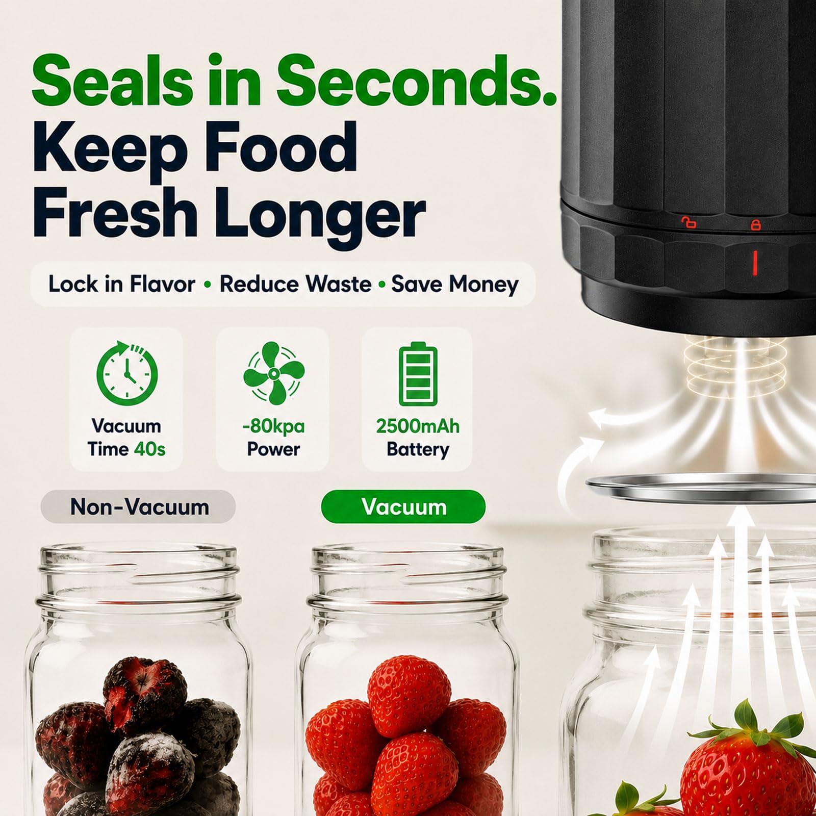 Sellador al vacío M11 Mason Jar – Kit de sellador al vacío eléctrico con tapas Mason de boca ancha y regular, sellador al vacío para tarros de conservas, máquina de sellado al vacío para