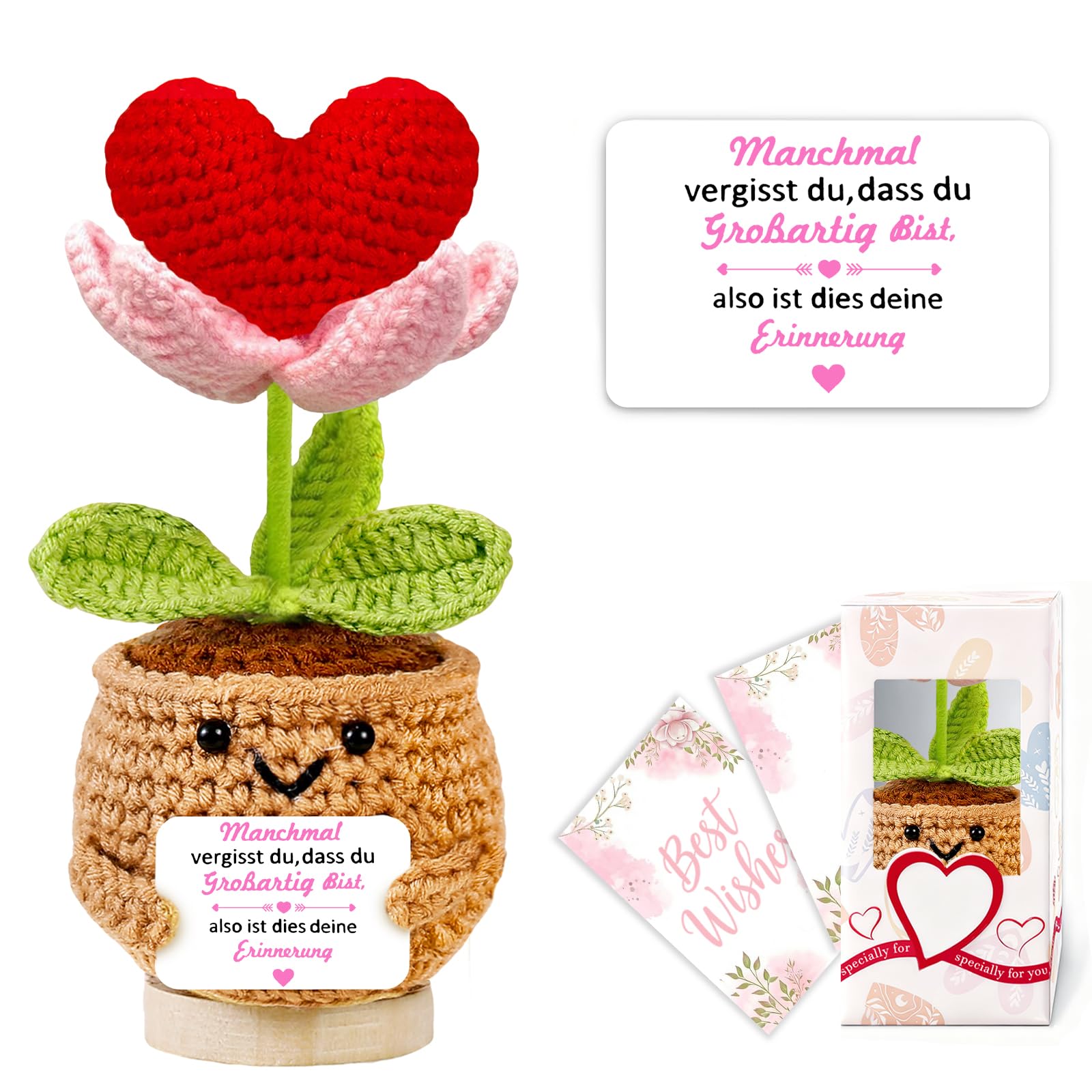 Geschenke für Frauen Gehäkelte Herz Deko Geburtstagsgeschenk für Frauen Kleines Glücksbringer Beste Freundin Gute Besserung Geschenke Pocket Hug Mutmacher Geschenk Weihnachten Valentinstag Muttertag