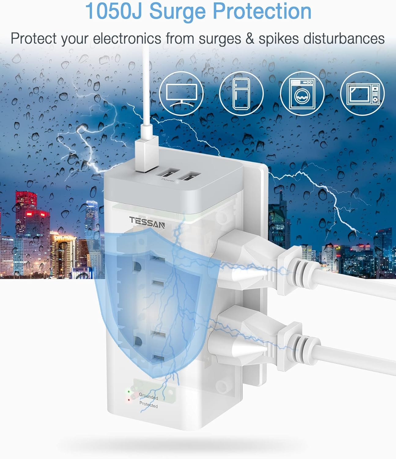 Multi Plug Outlet Extender with USB, TESSAN Surge Protector Outlet with 3 USB Wall Charger, 1050J Multiple Outlet Expander with 6 Electrical Outlet for Home, Dorm Room Essentials : Tools & Home Improvement