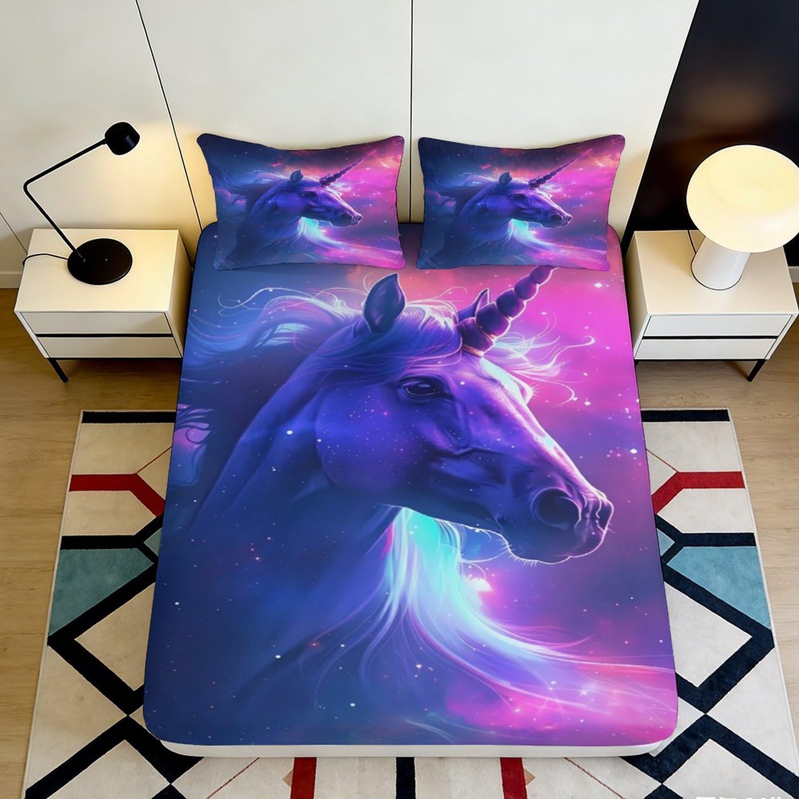 3D Printed Fantasy Unicorn Fitted Sheet Microfiber Non-Slip Deep Pocket Bedroom Dream Unicorn Mattress Fitted Cover Washable 200x200x25cm 90x200x25cm