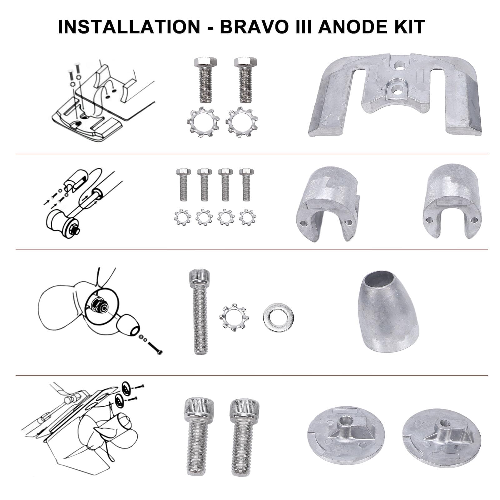 Denash Außenbord-Marineboot-Aluminium-Anodensatz Ersatz für Mercruiser Bravo 3 III Z-Antrieb 2004+ CMBRAVO3KITA 888761Q02 888761Q04 Kompletter Anodensatz