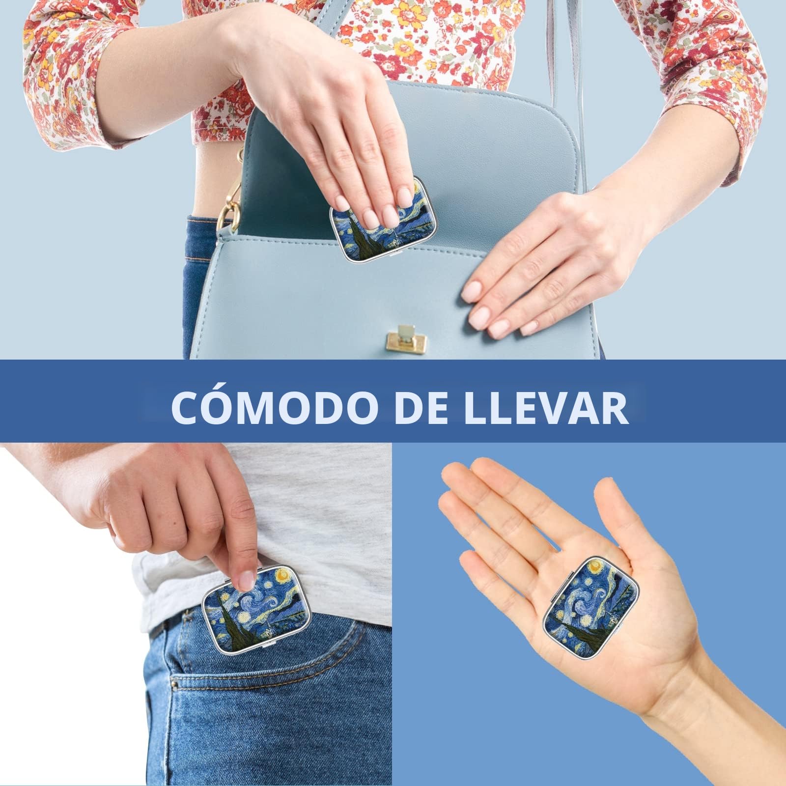 Pastillero de 2 compartimentos para medicinas, portátil para bolsillo o monedero Pastillero Decorativo de metal para medicinas Organizador de vitaminas Regalo único