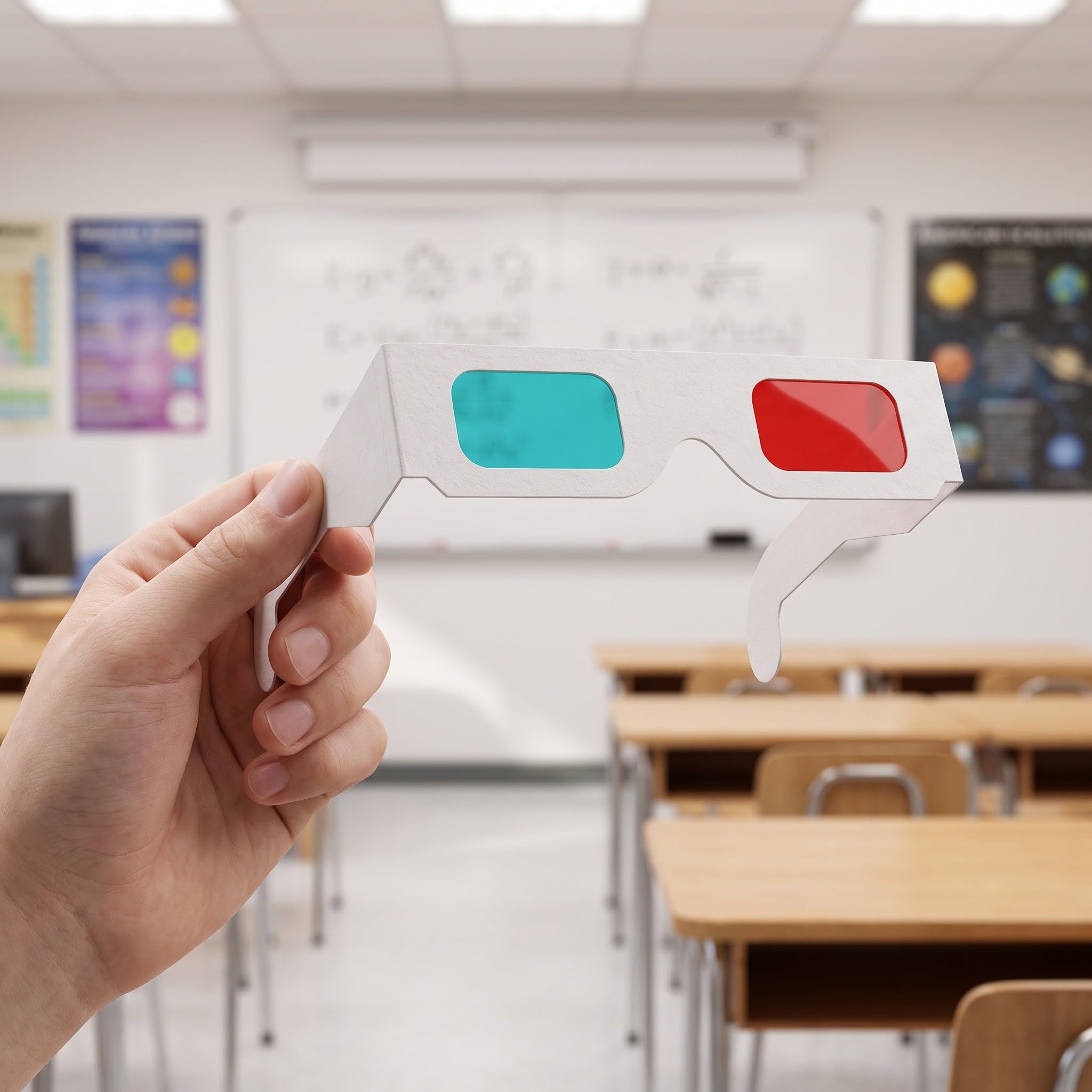 Kisangel 50 occhiali 3D di carta per film - Occhiali di cartone verdi e rossi con montatura bianca - stereoscopici con lenti per esperimenti scientifici