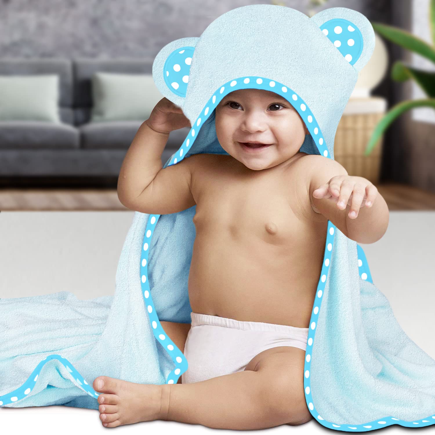 Hikyskin Set of 2 Bamboo Hooded Baby Towels – 75 x 75 cm – 30 x 30 Inch – Luxurious, Large and Super Absorbent – Soft and Suitable for Infants, Toddlers and Kids – 400 gsm