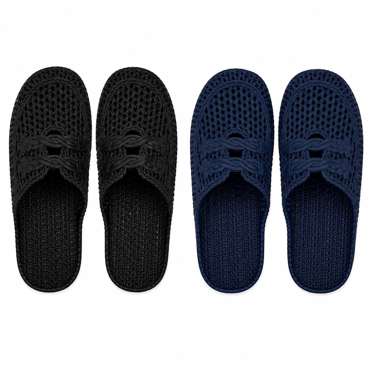 Women’s Lightweight Soft PVC Slippers | Breathable Hollow Design | Comfortable Slip-On Sandals with Anti-Slip Sole (PACK OF 2 COMBO) Black,Blue-image-49