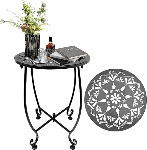 Mesas auxiliares de patio, mesa auxiliar de metal resistente a la intemperie de 14 pulgadas, mesa auxiliar redonda para exteriores, para patio,