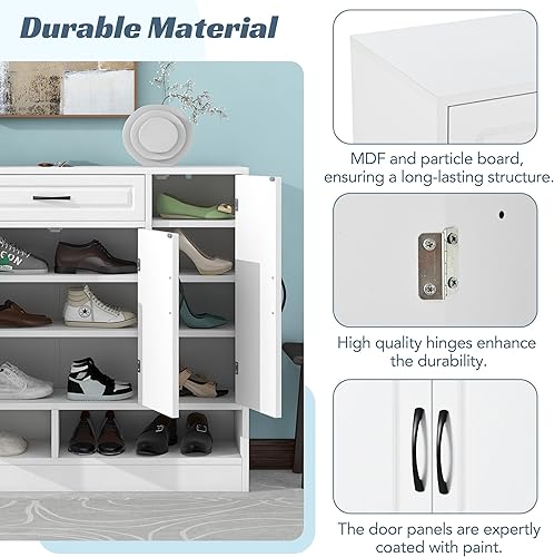 Miniatura 4 de P PURLOVE Zapatero moderno con estantes ajustables, elegante armario de almacenamiento de zapatos para tacones, zapatero delgado para entrada, sala