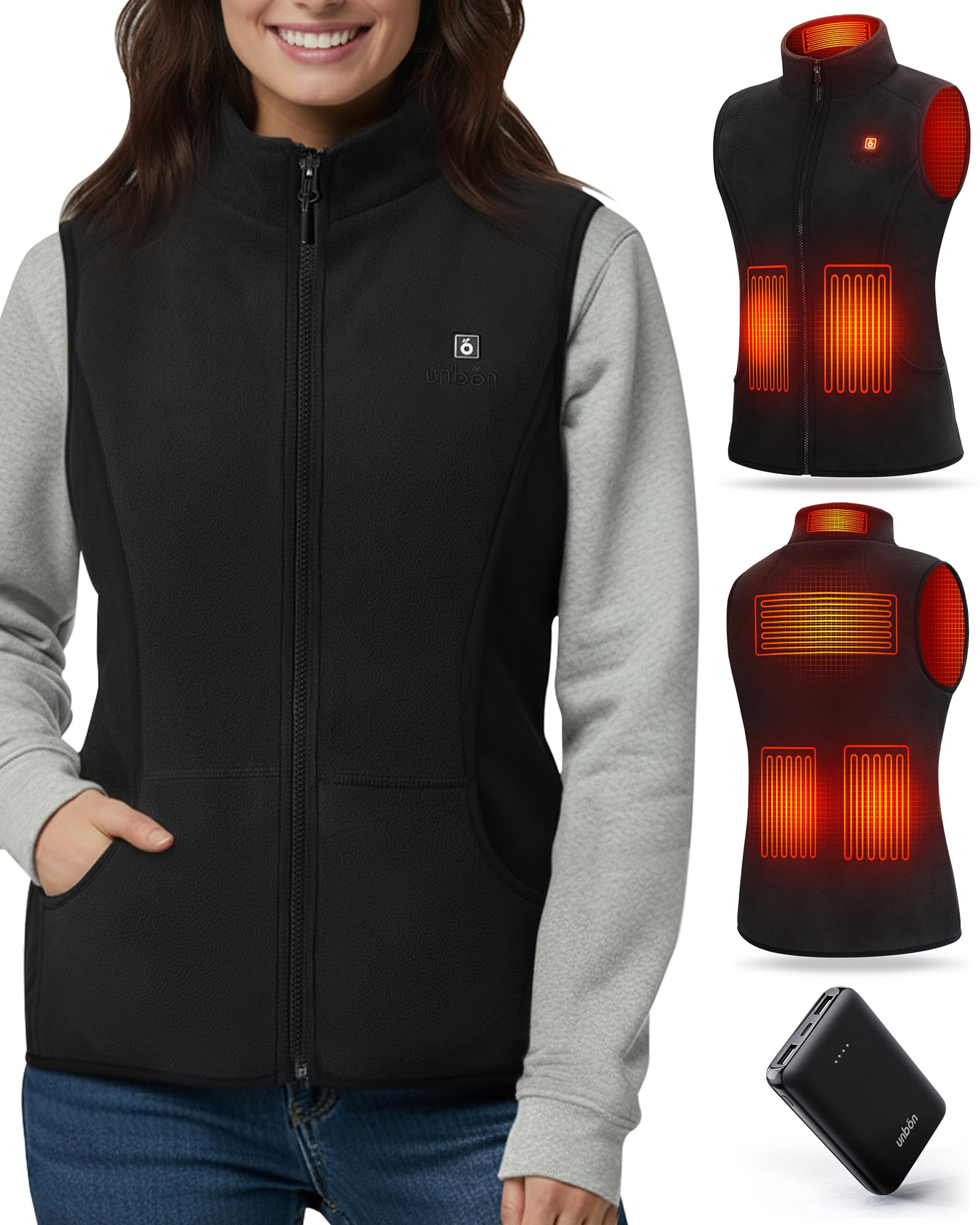 UNBON Gilet Riscaldato Donna, Giubbotto Riscaldato Donna con Batteria USB 10000mAh, Gilet Riscaldante Pile con 3 Temperatura 6 Zone Calore, Giubbotto Riscaldante Termico, Giacca Riscaldata Invernale