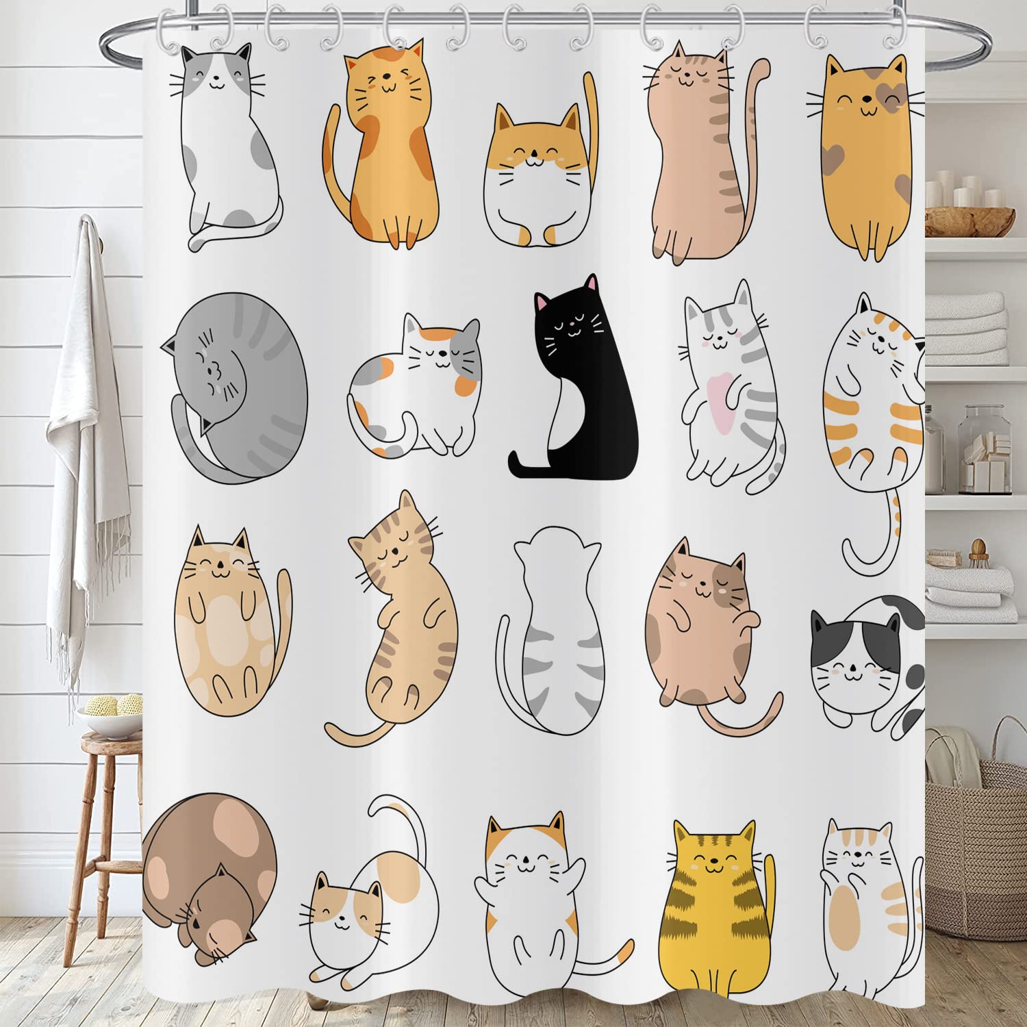 Hnmdmyi Cat Shower Curtain 90x180, Funny Cartoon Animal Kitten Colorful Lovely Pets Kids Boys Girls Bathroom Curtains with Hooks Waterproof Polyester Fabric Washable Bath Curtains for Wet Room — image 1