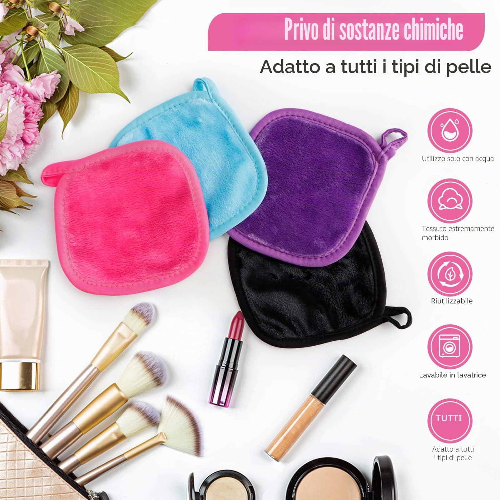 Orighty Salviette Struccanti Confezione da 12 Panni per la rimozione del trucco Dischetti struccanti riutilizzabili Rimuovi istantaneamente lo sporco con solo acqua 5 "x 5"
