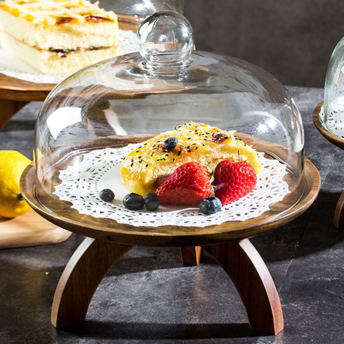 Transparente Cubierta y Redonda de Postre de Vidrio para Tartas Frutas