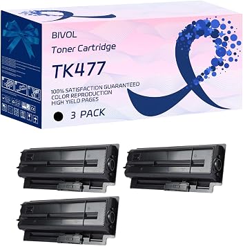 BIVOL TK477 Toner Cartridge Compatible for Kyocera FS-6525MFP FS-6530MFP TASKalfa 255 TASKalfa 305 Printers, with Chip, High Yield 25000 Pages, Vivid Colors 3 Pack Black