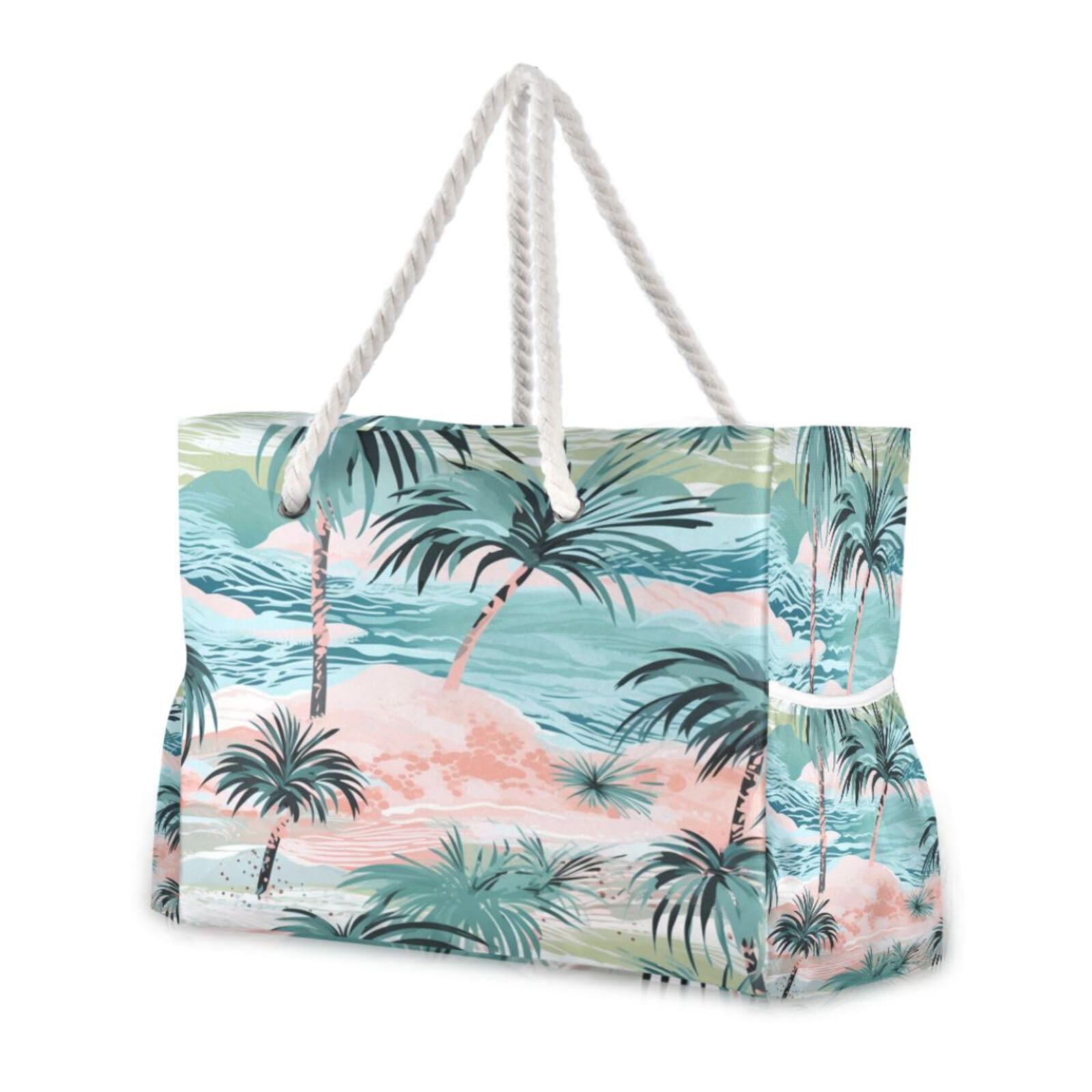 Bulletgxll Palm Trees Beach Bag for Women Large Waterproof Beach Tote Bag with Zipper and Pockets for Pool Beach Travel Gym