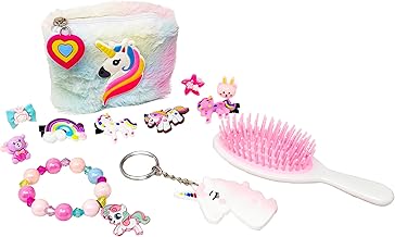 PARTEET Nylon Combo Unicorn Fer Pouch for Girls with 4 Hair Clips, 4 Rings, 1 Bracelet, 1 Keychain and 1 Comb, Return Gift for Kids, Gift Pack (Pack of 6 Items), White