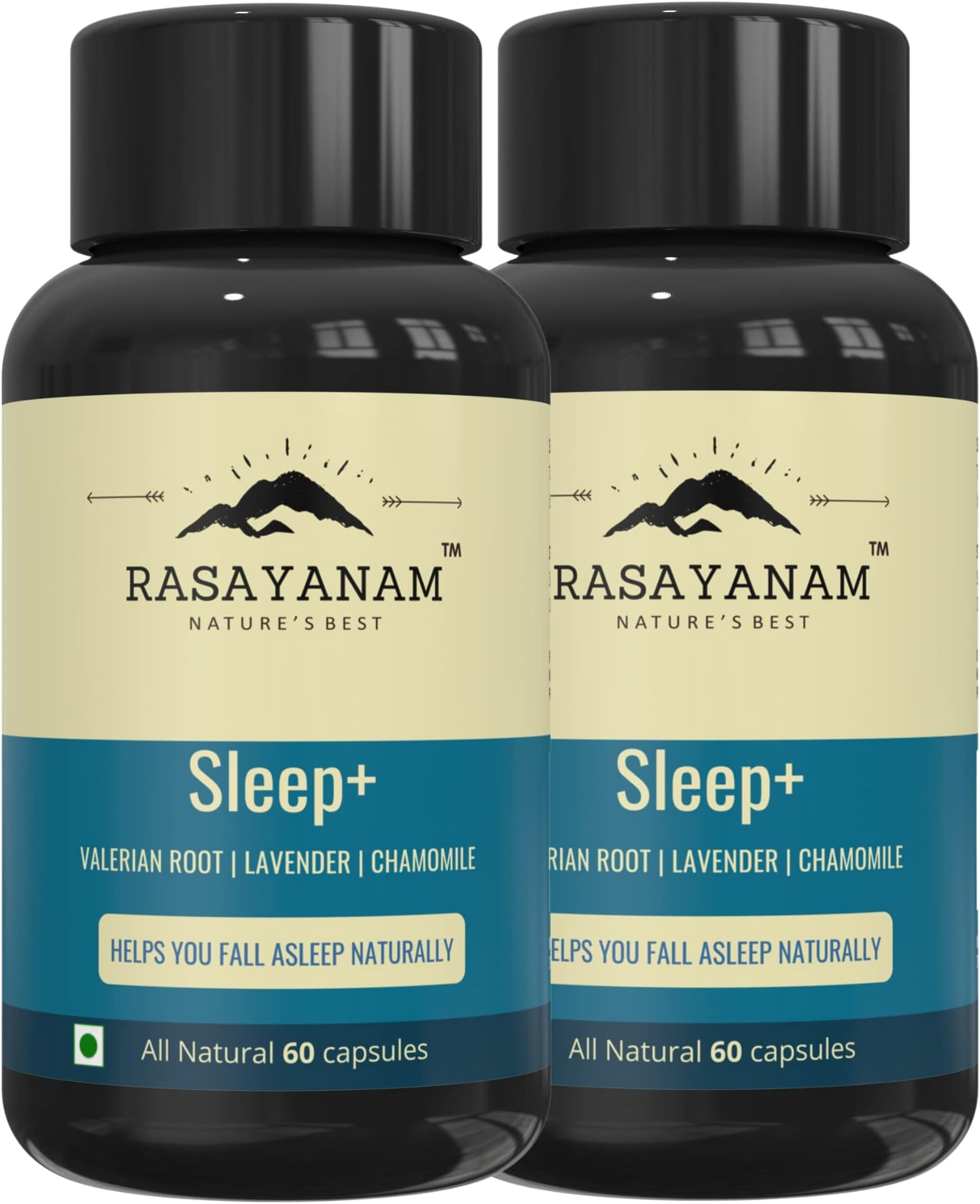 Rasayanam Sleep+ PACK OF 2 | Valerian Root, Lavender, Chamomile | Helps calm & sleep naturally | Non habit forming