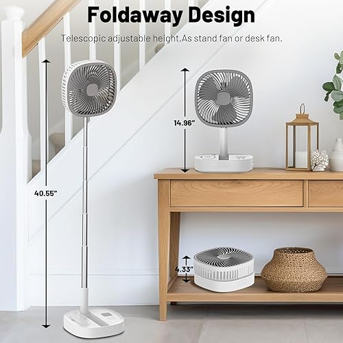 Miniatura 5 de Ventilador de pedestal oscilante portátil con Romote, 4 velocidades de rotación telescópica de 120°, ventiladores plegables plegables de pie, 7200