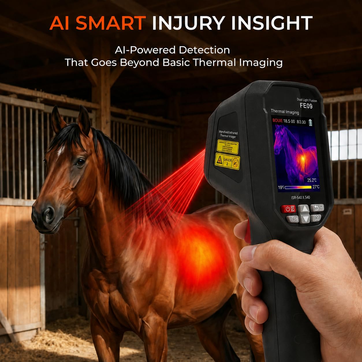 EquiThermis Cámara Termográfica para Caballos – Detecta Cambios de Calor e Inflamación en Caballos, Cámara Infrarroja Portátil para Cuidado Equino, Resolución Mejorada 240×240