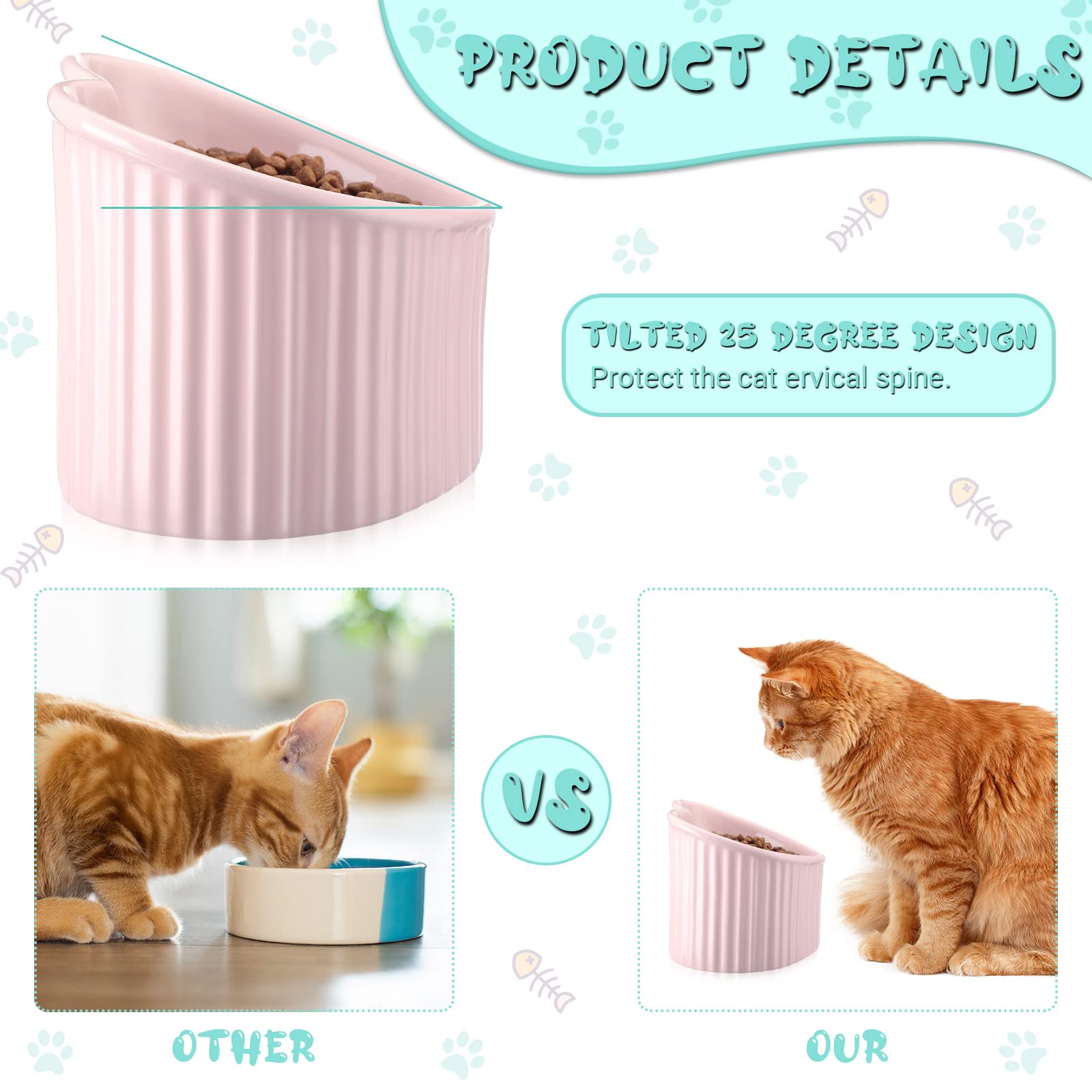 2 Cuencos Elevados De Cerámica Para Gatos - Inclinados Antivómitos, Forma De Corazón, Para Gatos Pequeños Y De Cara Plana