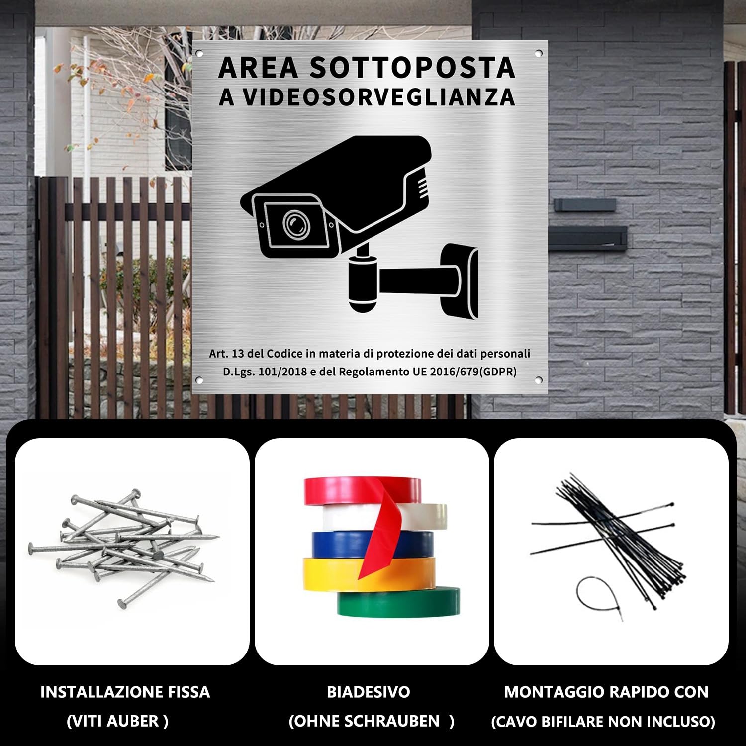 PATRICHOR Aluminium Videoüberwachungsschild, 4 Stück, 15 x 15 cm, mit GDPR-Hinweis, für Haus und Geschäft, Innen- und Außenbereich, robust und langlebig