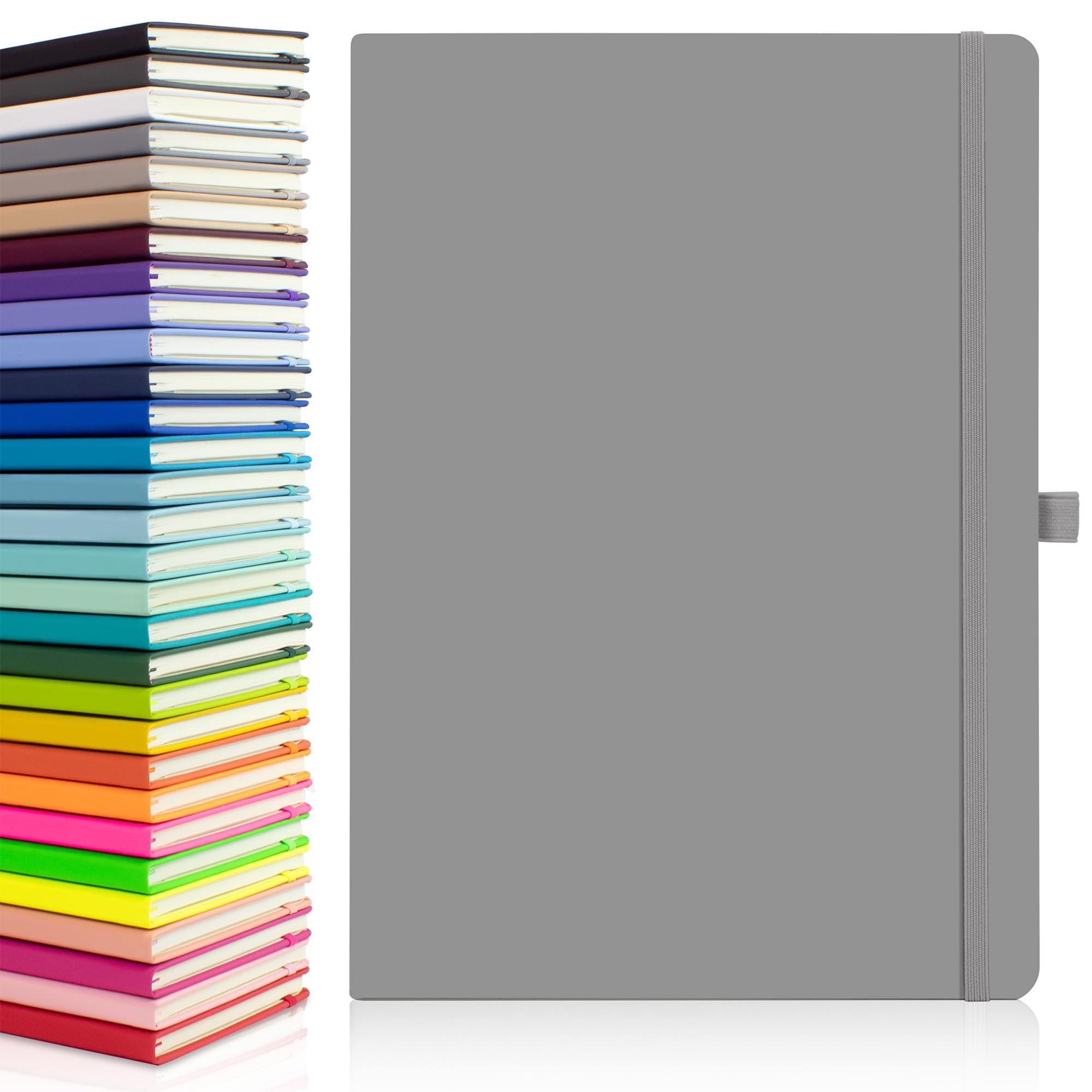 20 x Bulk Pack of Notes London Eco A4 Notebook with Lined Pages, Pen Loop, Ribbon, Date Marks and Paper Pocket, Medium Hardback Journal, Note, sustainably sourced Paper (Grey) โ image 1