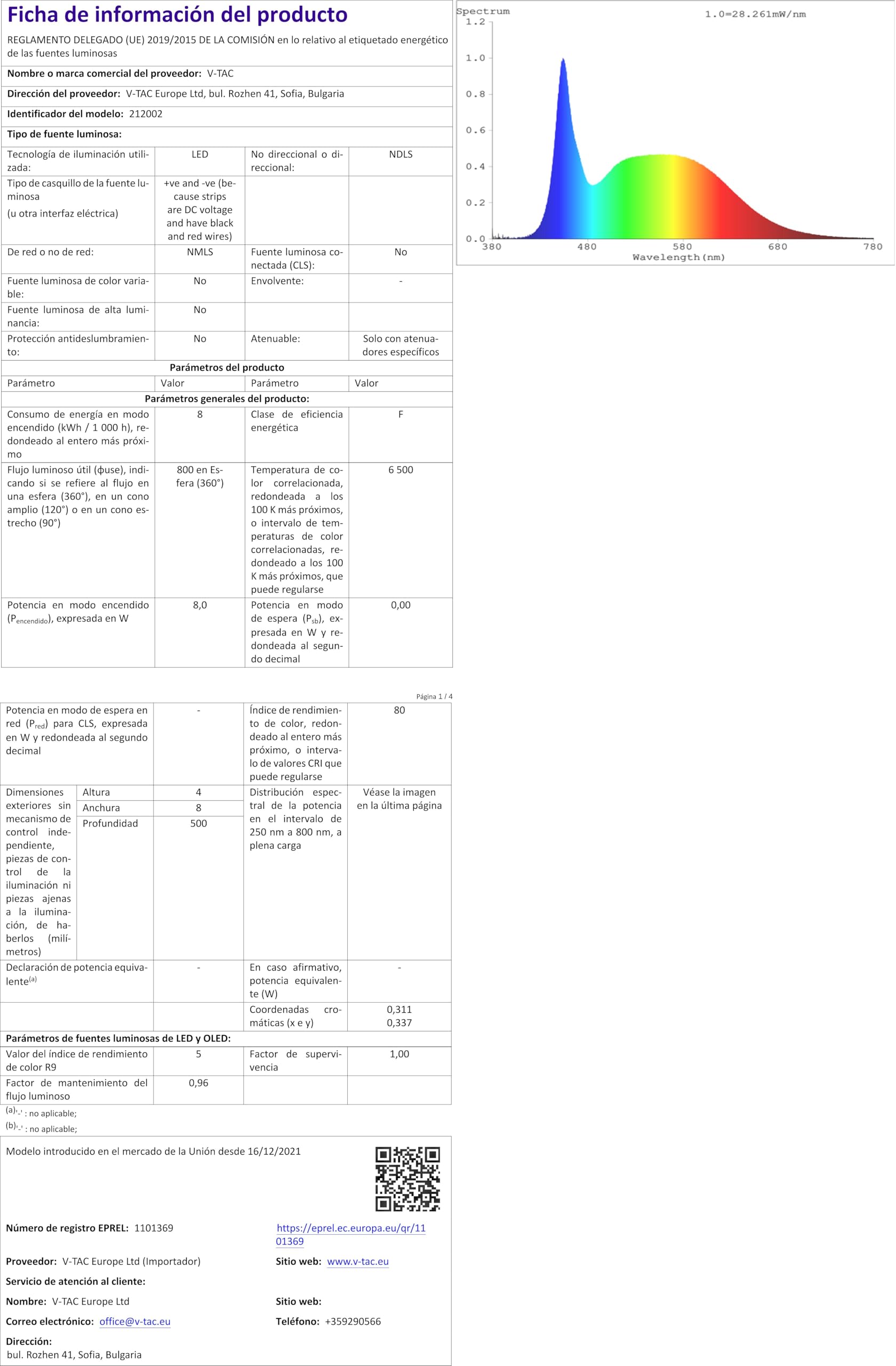 V-TAC Striscia Led da Interno SMD 3528 8W - 5 Metri - Strisce LED Adesiva per Casa, Cucina, Camera, Ambienti Interni - Nastro LED Luminoso 800 Lumen - Alimentata 12V - Luce Bianco Freddo 6500K