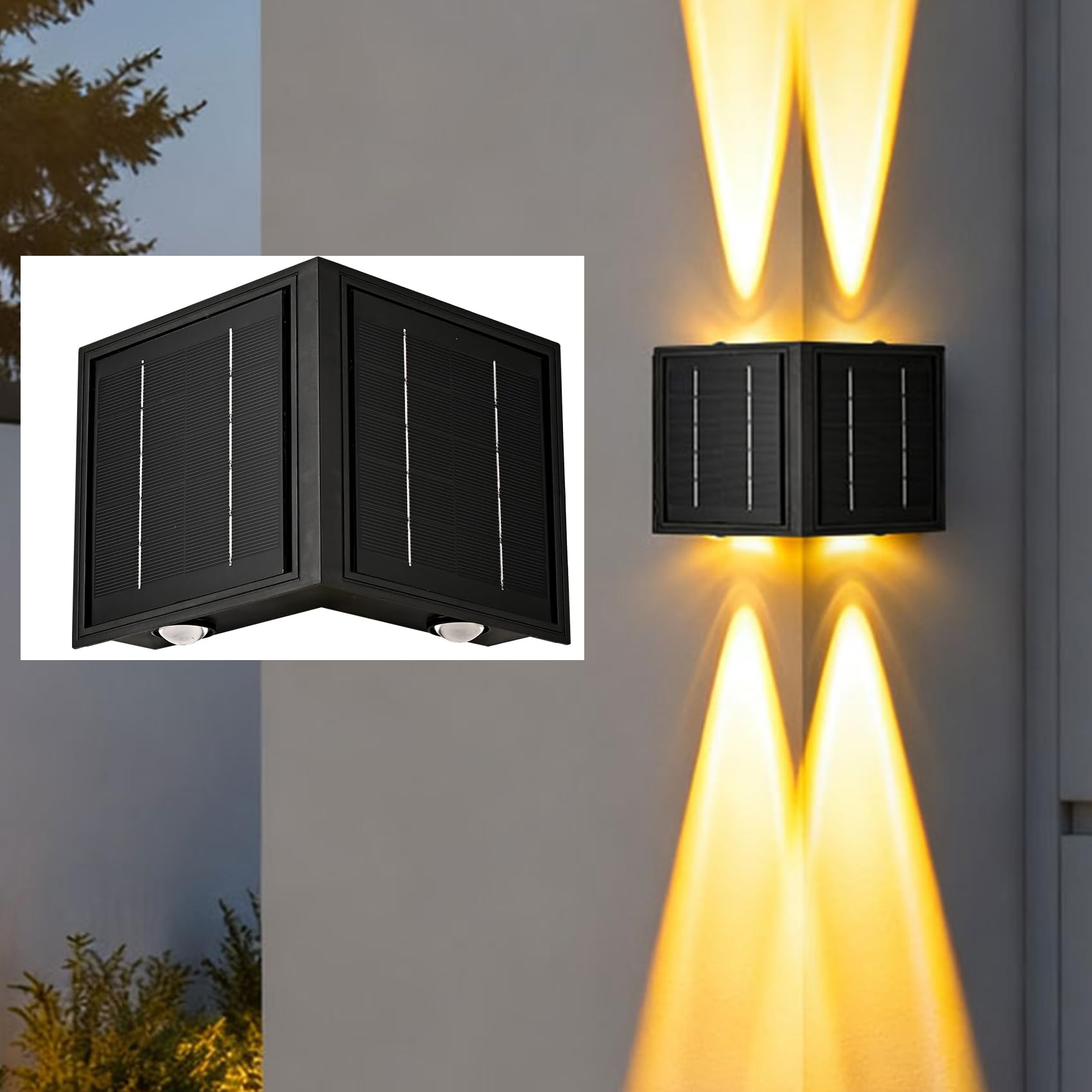 HOLKIRT - Lot de 2 petites appliques murales d'extérieur solaires d'extérieur noires étanches vers le haut et vers le bas 3000 K