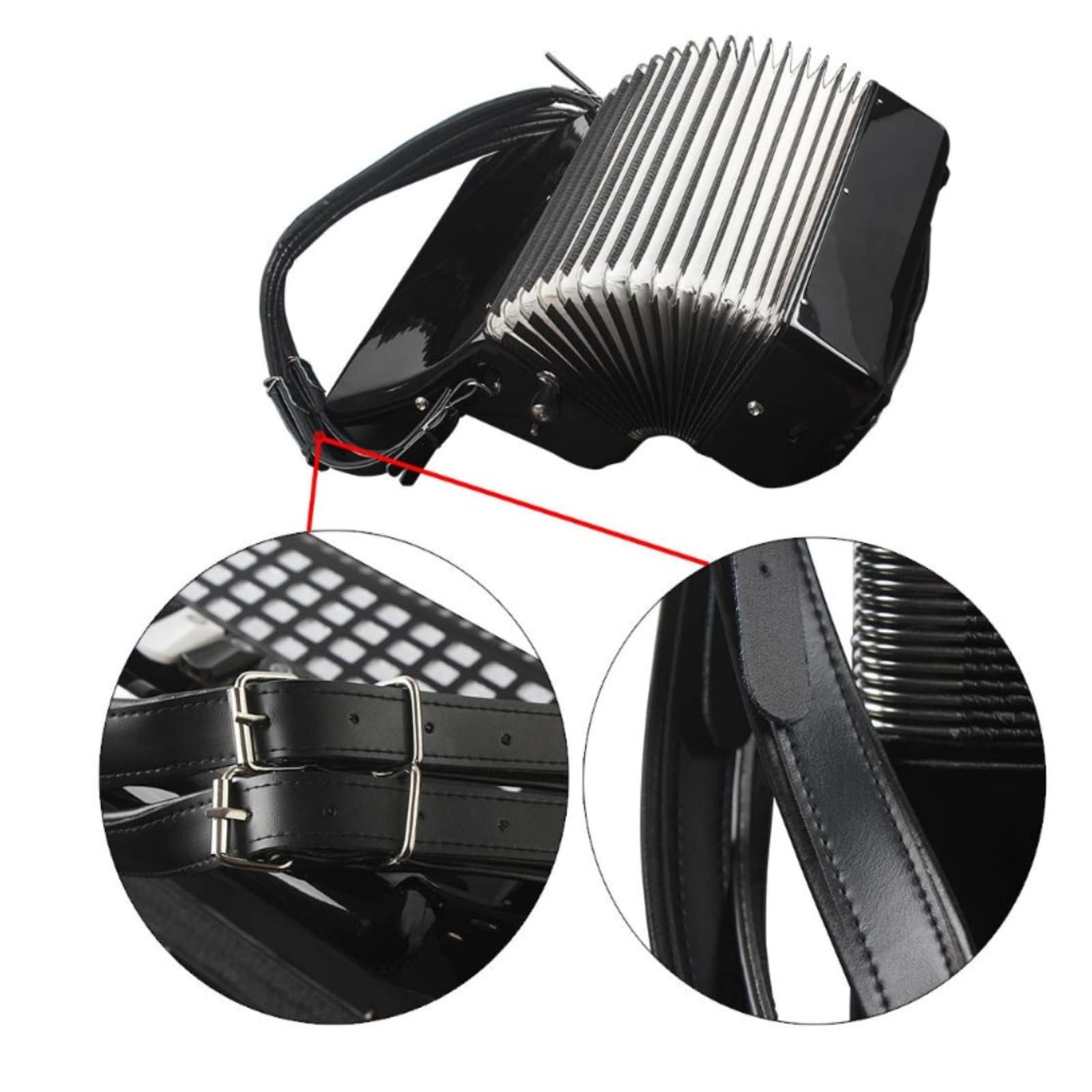 Dilwe Correas de acordeón, correas de hombro de acordeón engrosadas ajustables resistentes al desgaste de PU para acordeones bajos 16-120(negro)