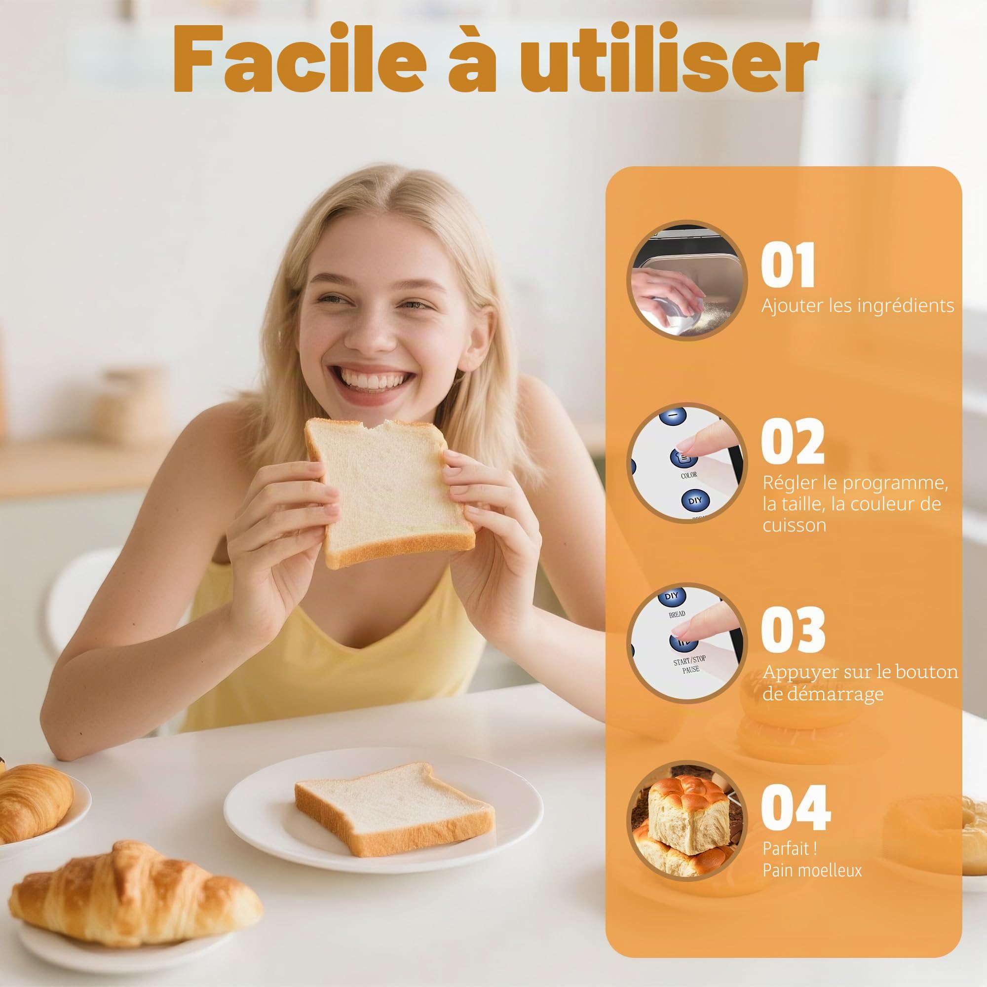 Machine à pain Karinear acier inoxydable 20 programmes départ différé 15h blanc