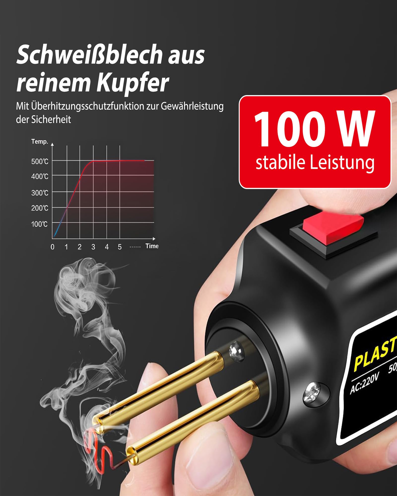 100W Plastik Kunststoff Schweißgerät: Plastic Schweißen Reparatur Set Auto Handschweißgerät Reparaturset mit 200PCS Schweißnagel für Plastik Autoteile Stoßstange