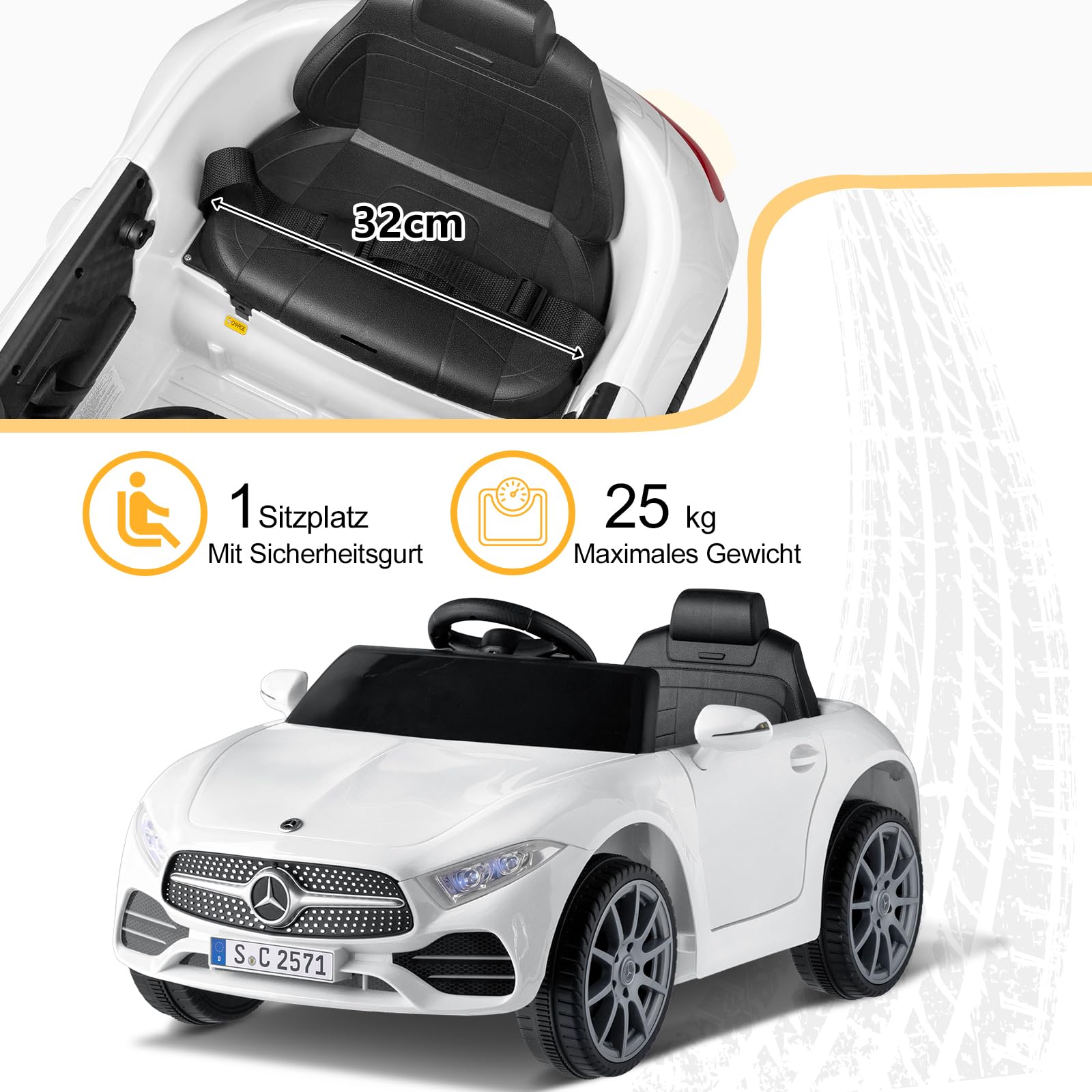 LALAHO Voitures électriques pour Enfants Mercedes Benz avec Télécommande 2.4G, Véhicule électrique Enfant 2 Portes avec MP3 (CLS Blanc)