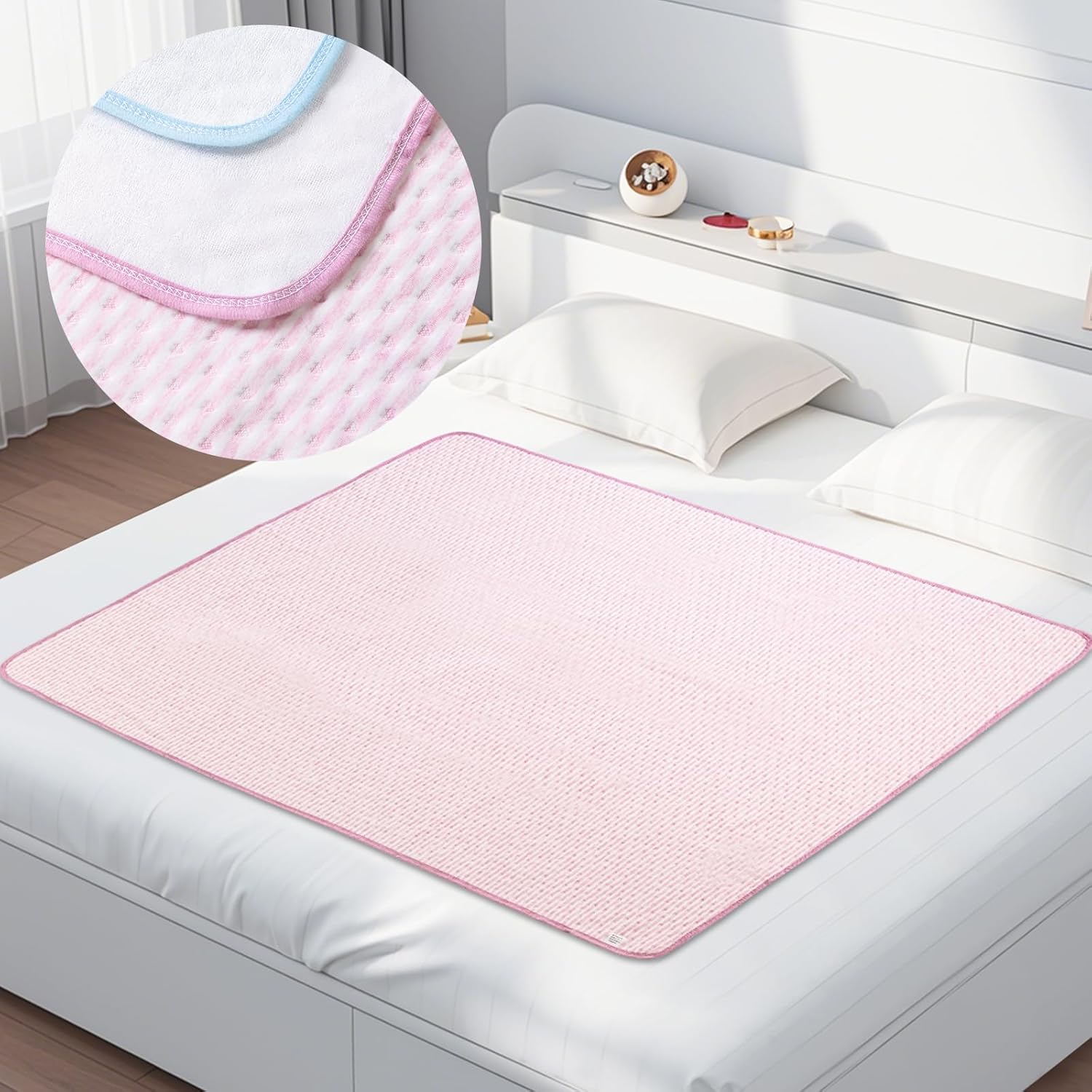 Bed Pads for Incontinence Washable, 40"x55" Large Reusable Waterproof Soft Wetting Underpad for Adults, Elderly, Seniors, Women, Kids & Pets, Machine Washable Pad for Bed, Sofa-Pink - Image 8