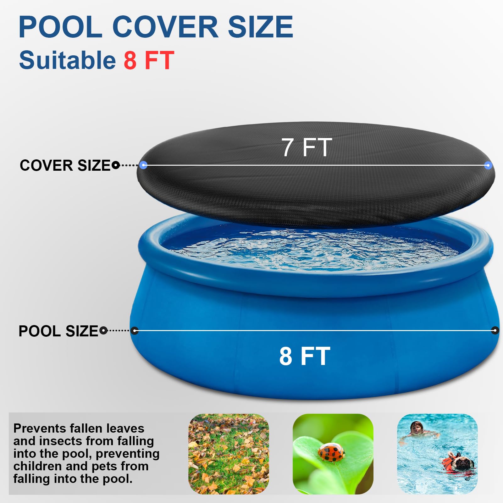 Outdoor-Rundpoolabdeckung, staubdichte und wasserdichte Faltbare Schwimmbadabdeckung aus Oxfordstoff, schützt vor Laub, UV-beständig, schützt vor Schmutz und Fremdkörpern (Geeignet für 244 cm)