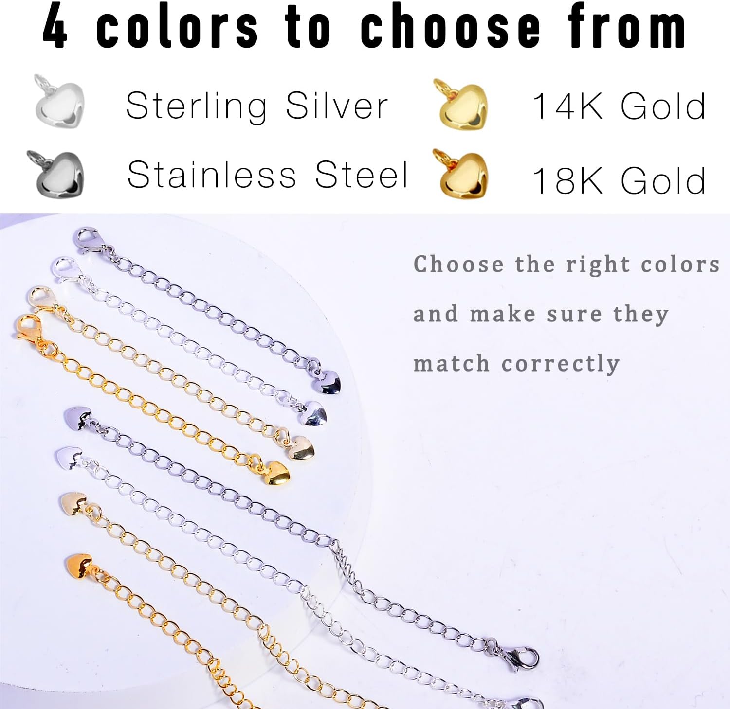 6Pcs Silver Necklace Extenders for Women, Fadeless, Hypoallergenic Bracelet Chain Extenders Set, Extensions 2", 4" Inches (Sterling Silver Plated (6Pcs)) - Image 6