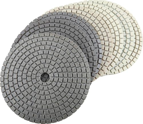 DAMO Juego de 7 almohadillas de pulido de diamante de 4 pulgadas + soporte trasero para piso de encimera de hormigón de granito de mármol