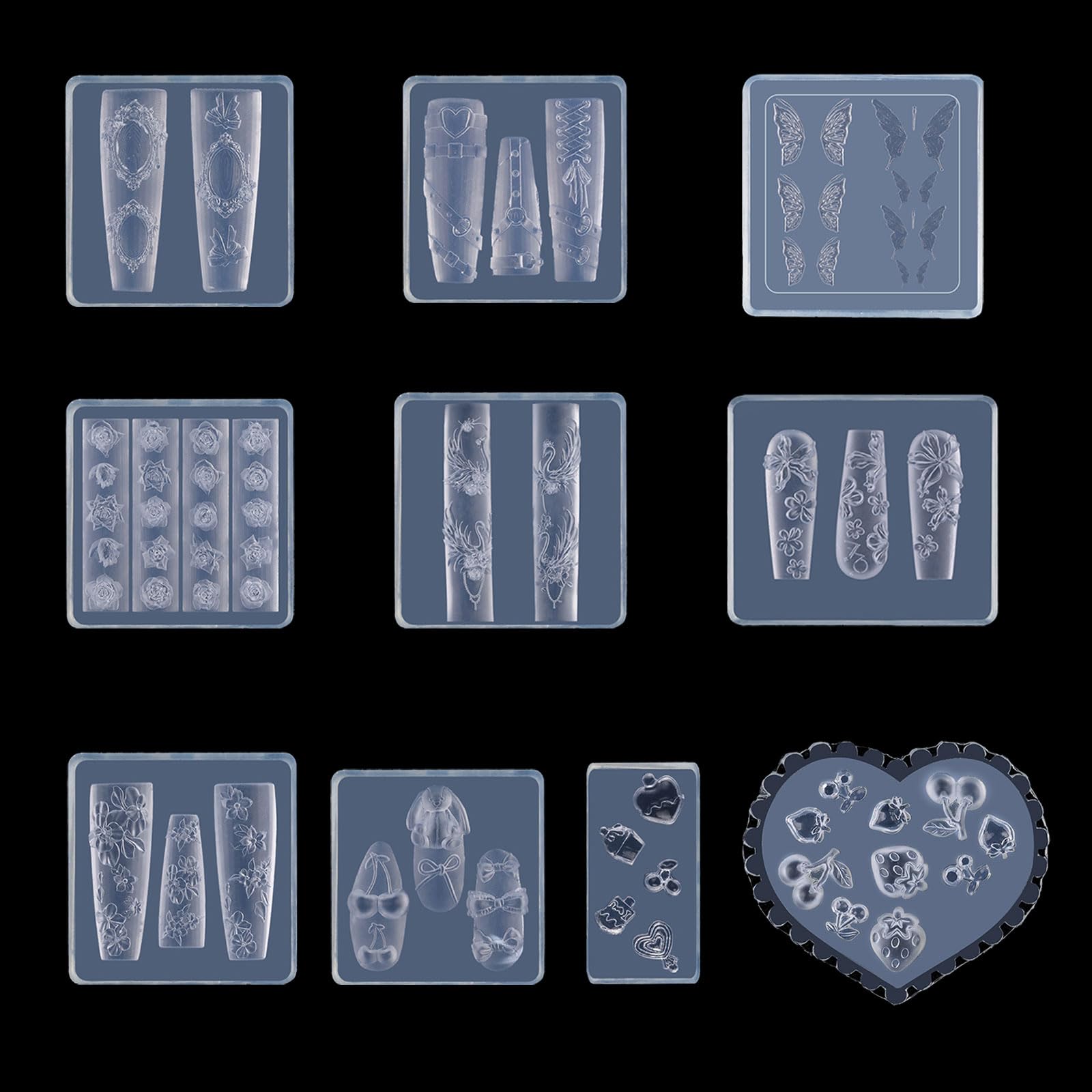 Moule à ongles en silicone pour motifs 3D en relief Rose et papillon Outil de création de breloques Outil de manucure Embellissement Outil