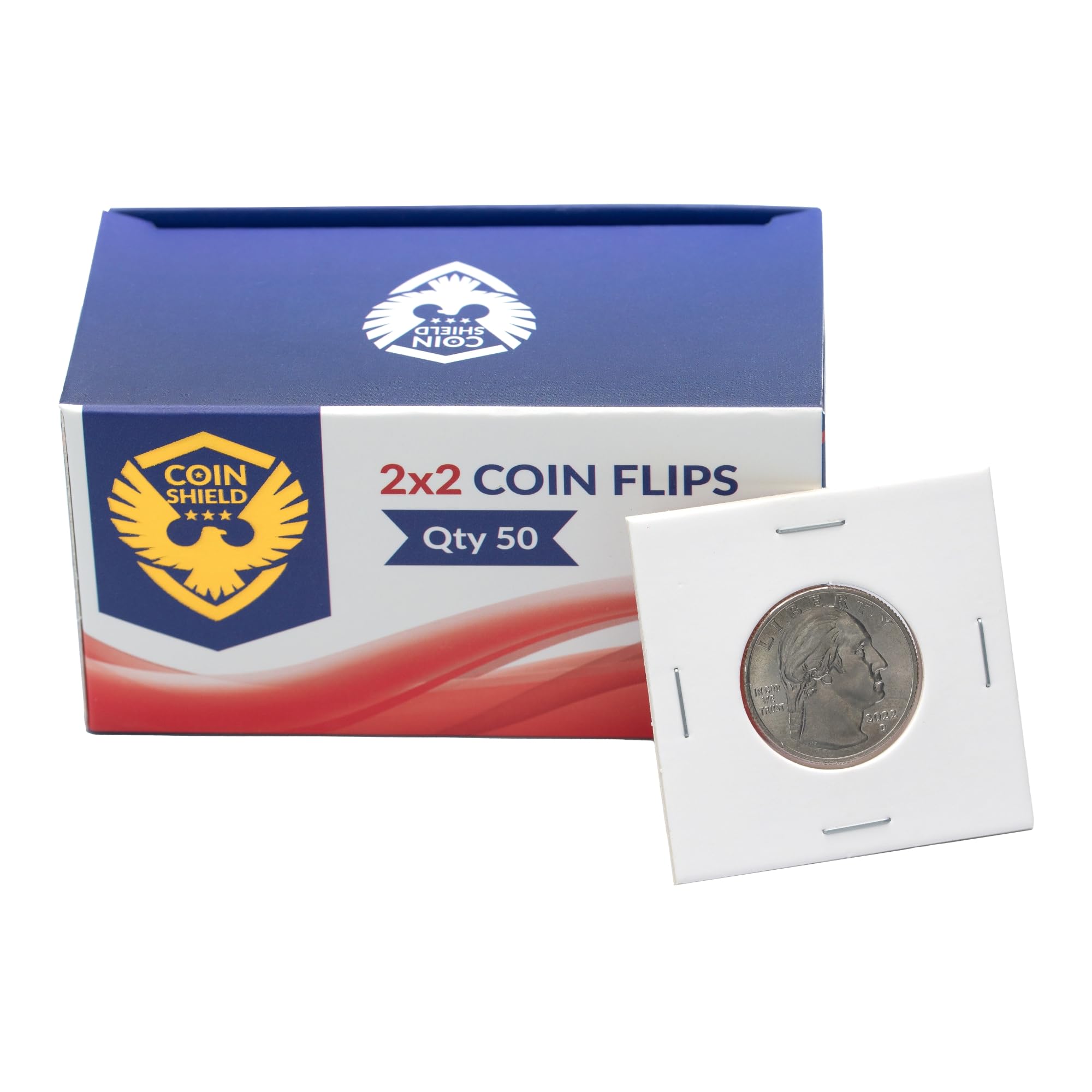 50 Quarter 2x2 Cardboard Coin Flips with Mylar Windows Archival Safe