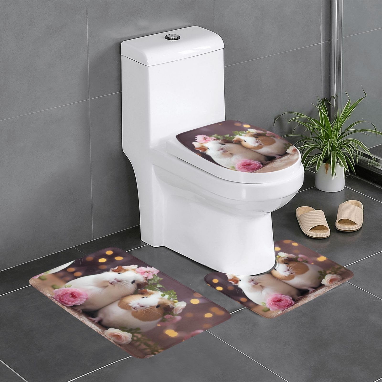 Tapis de bain cochon d'Inde rigide au sol : lot de 3 anti-chute