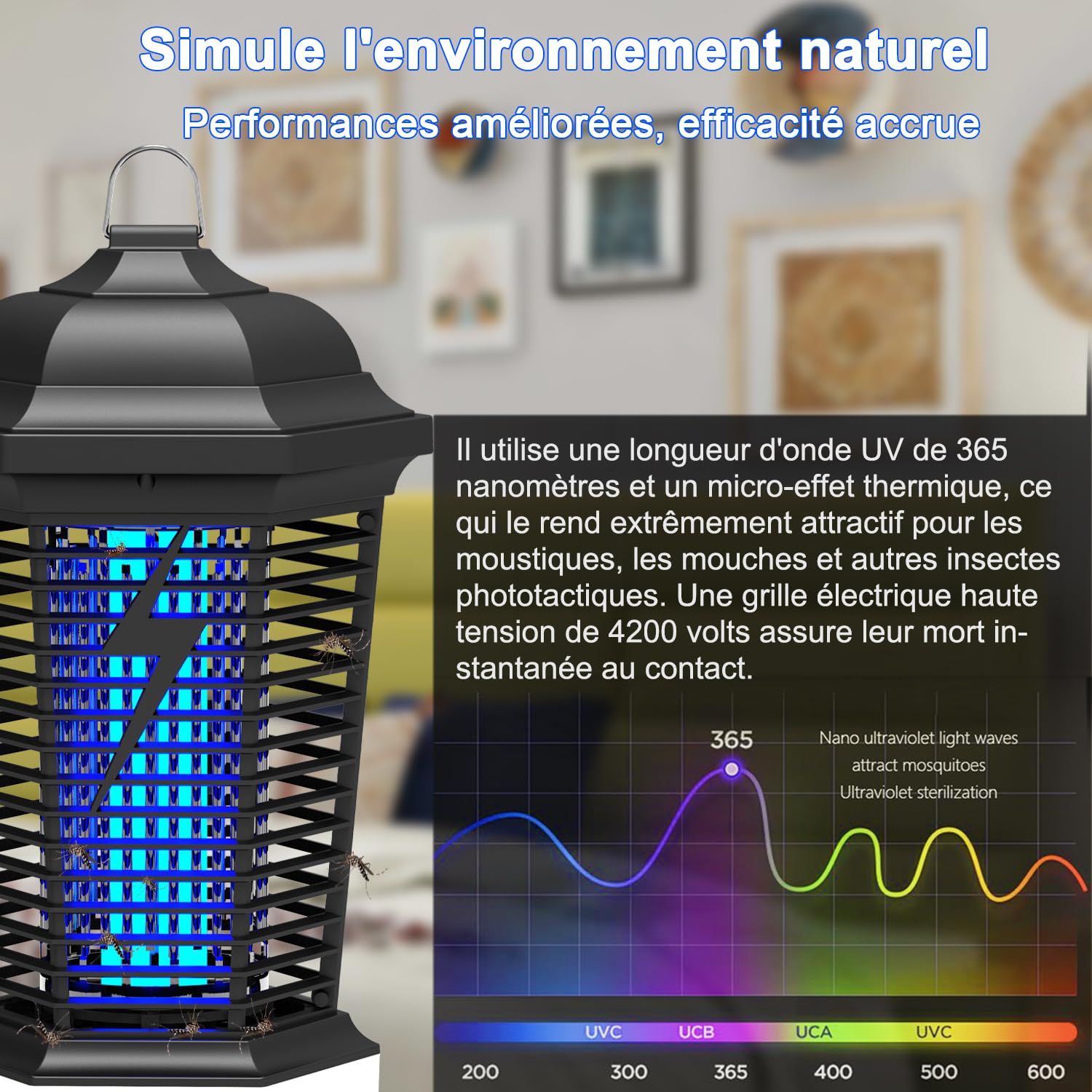 Lampe Anti Moustique avec éclairage LED, 4000V 18W UV Tueur d'Insectes Électrique Anti Insectes Répulsif Efficace Portée 80-100m², Étanche IPX4, pour Intérieur et Extérieur