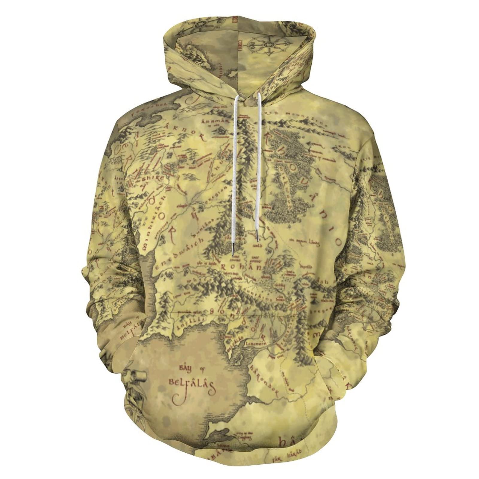 Bagea-KaMiddle Earth Map Brown Pattern Unisex Hoodie Sweatshirt Pullover with Pockets 3D Print for Men Women