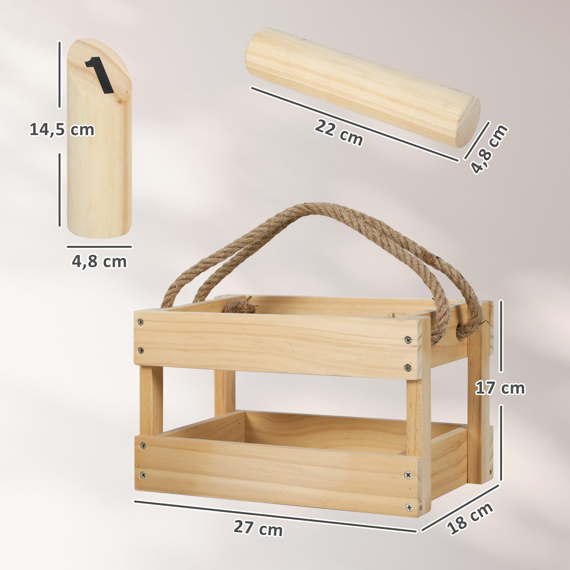 SPORTNOW Jeu de quilles finlandaises, Jeu de Plein air en Bois de pin 12 quilles, 1 bâton et 1 boîte de Transport, Jeux de Plein air pour Adultes, Jardin, Pique-Nique, Plage, fête, Effet Bois Naturel