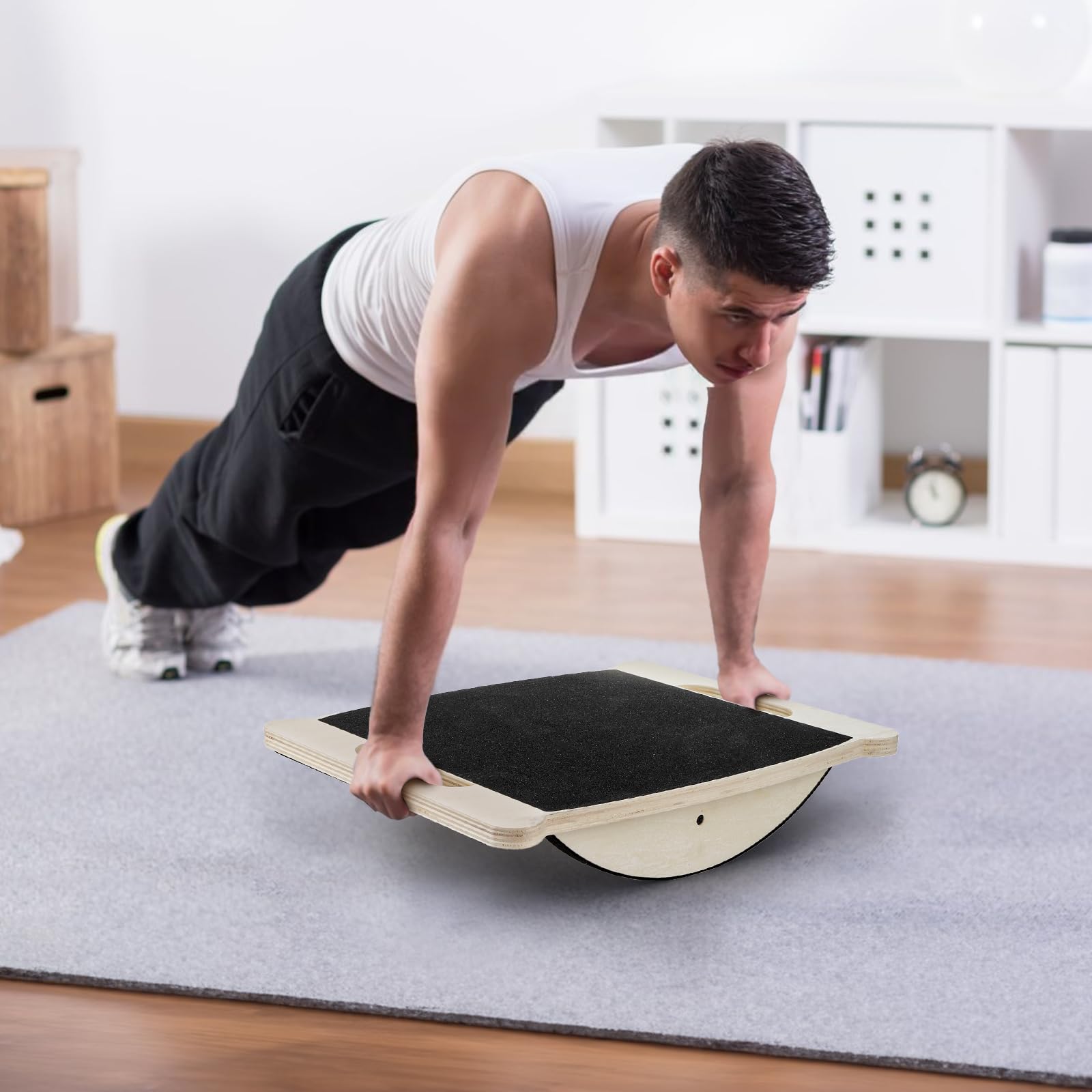 Balance Board professionale in legno, tavola oscillante da 158,8 kg con manico per adulti, tavola oscillante antiscivolo per fisioterapia e forza del core, tavole di bilanciamento per