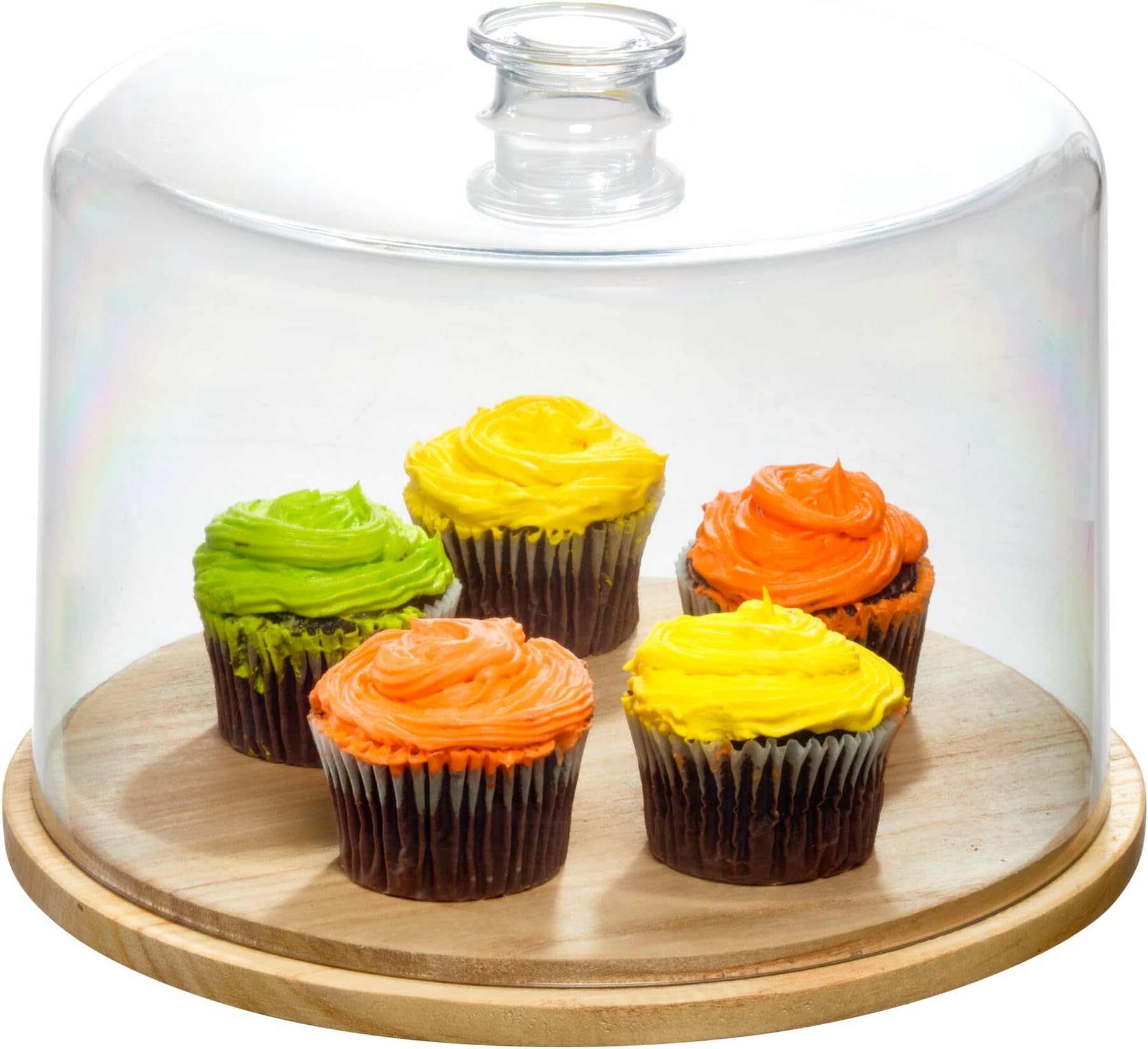 iDesign Recycled Plastic Cake Dome, The Rosanna Pansino Collection – 10.75” L x 10.75” W x 8” H, Clear Dome Lid with Natural Wood Base