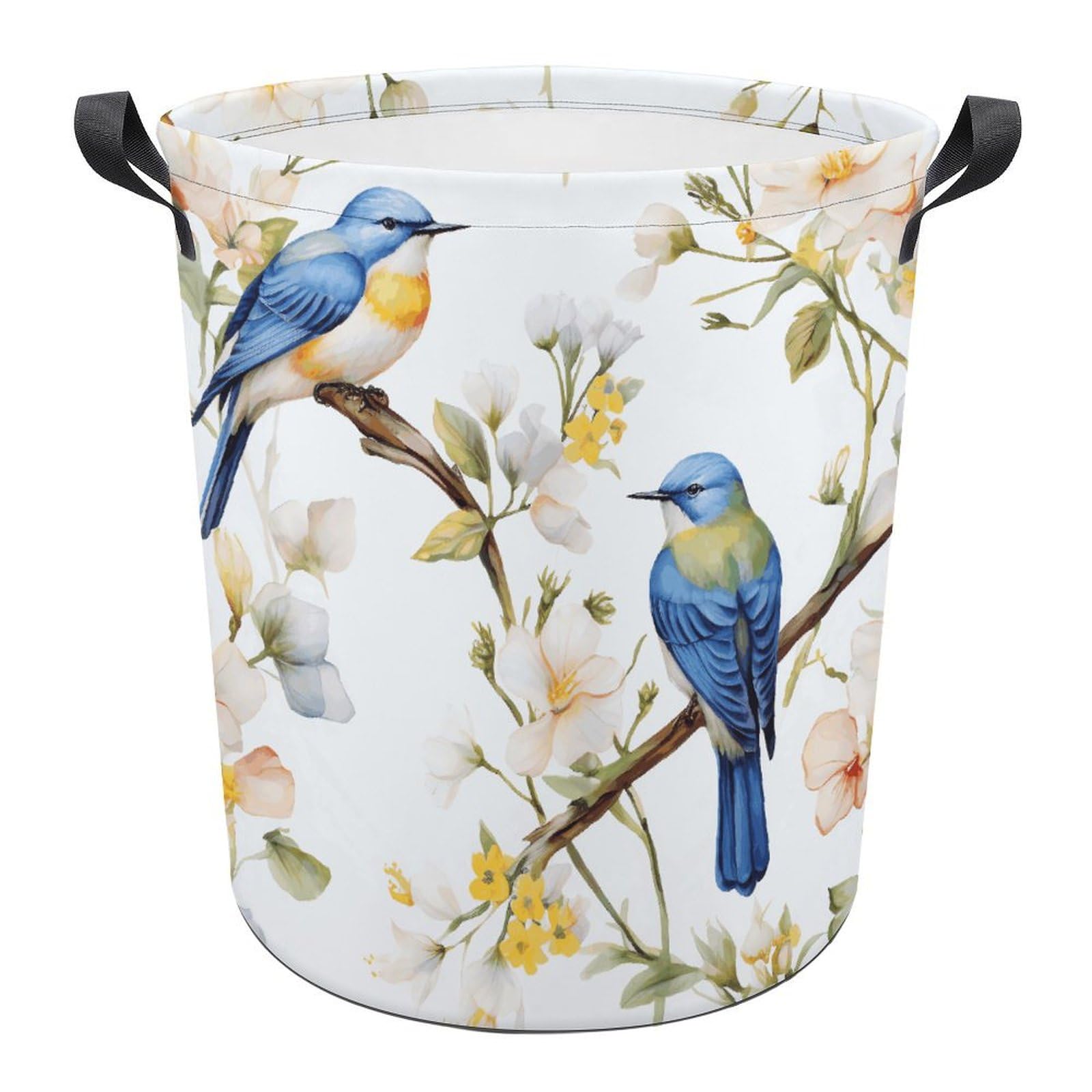 Panier à linge pliable imperméable aux motifs de fleurs et oiseaux