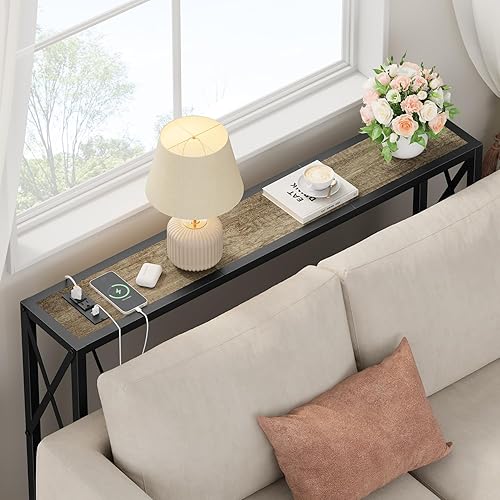 Miniatura 4 de Mesa de consola, mesa de sofá estrecha de 55.1 pulgadas, mesa para detrás del sofá, mesa de entrada, mesa de sofá industrial para pasillo, sala de