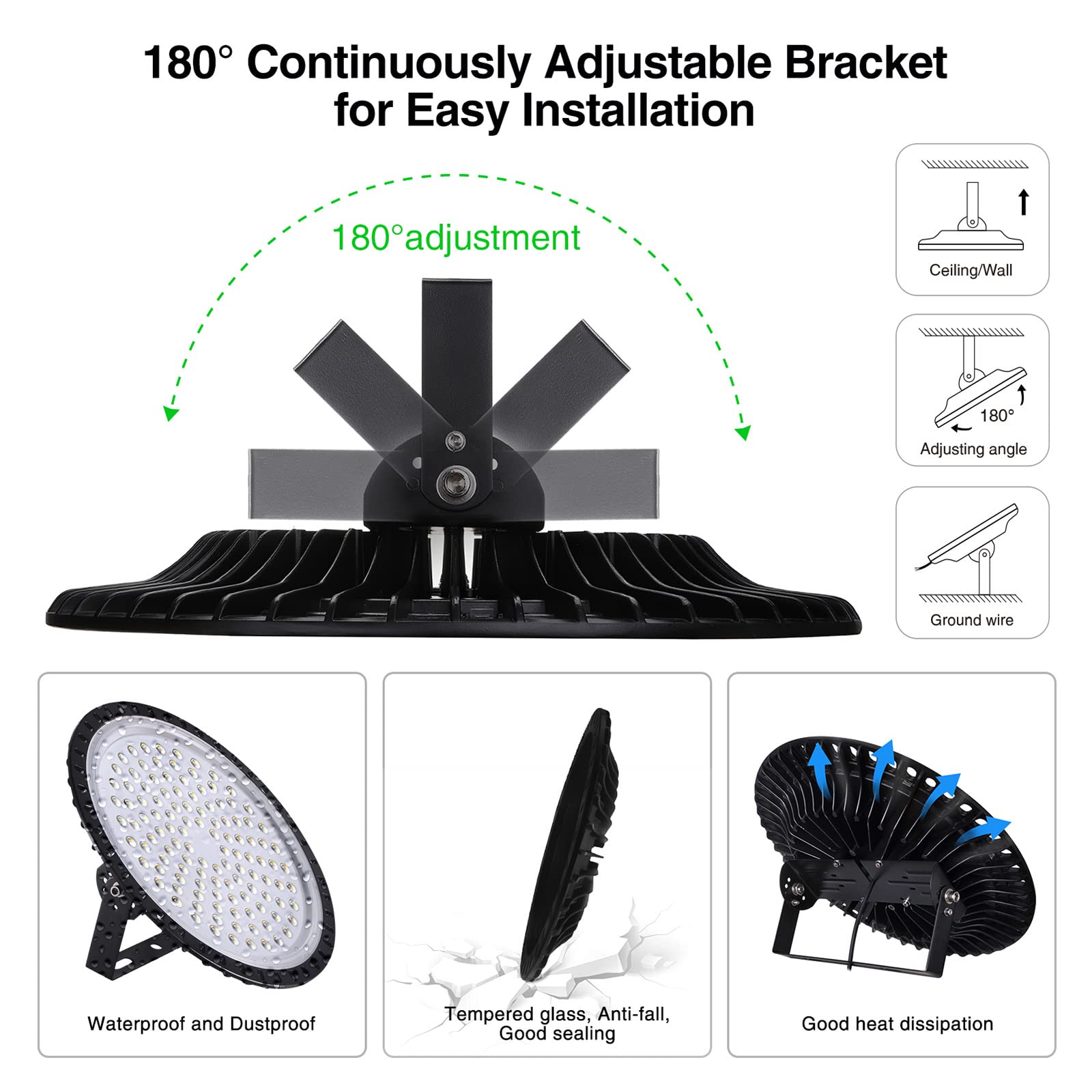 LED Strahler 500W 50000LM Hallenstrahler LED UFO Industrielampe, 6500K Kaltweiß LED Werkstatt Deckenleuchte Werkstattlampe Hallenleuchte Industrial LED High Bay Licht für Fabriken Läger Hof