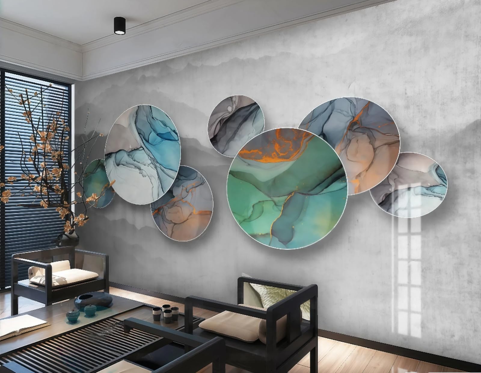 XDOUBAO Wallpaper Three-Dimensional Abstract Disc Ink Landscape Painting Afternoon Tea Coffee Shop Background Mural Western Restaurant Wallpaper,3D,150x105cm