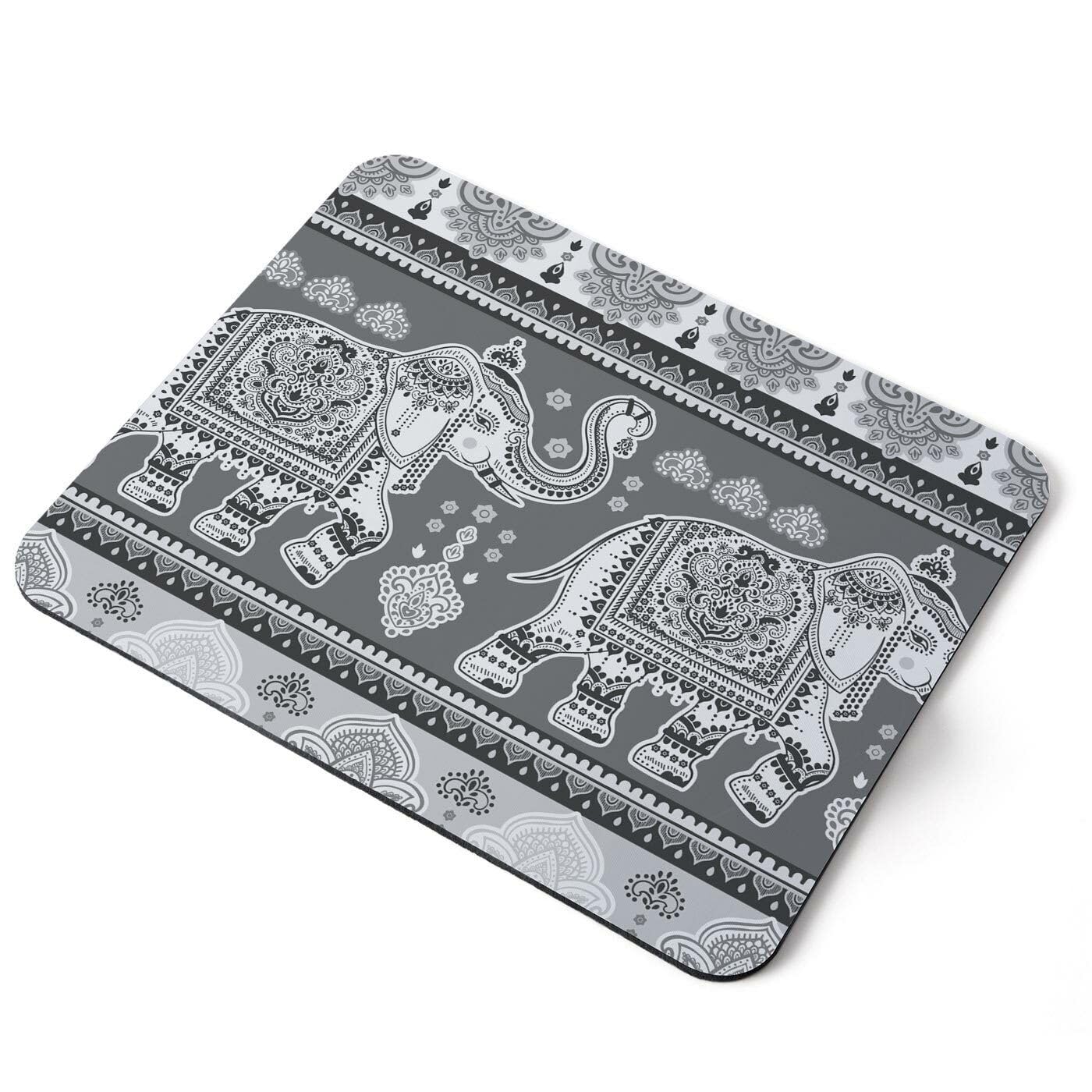 MIKKA ENTERPRISES Mouse Mat Pad - BW - Indian Lotus Elephant Ethnic Laptop PC Desk Office #38791 Printed Rubber Mouse pad, Home Office Use, Non Slip