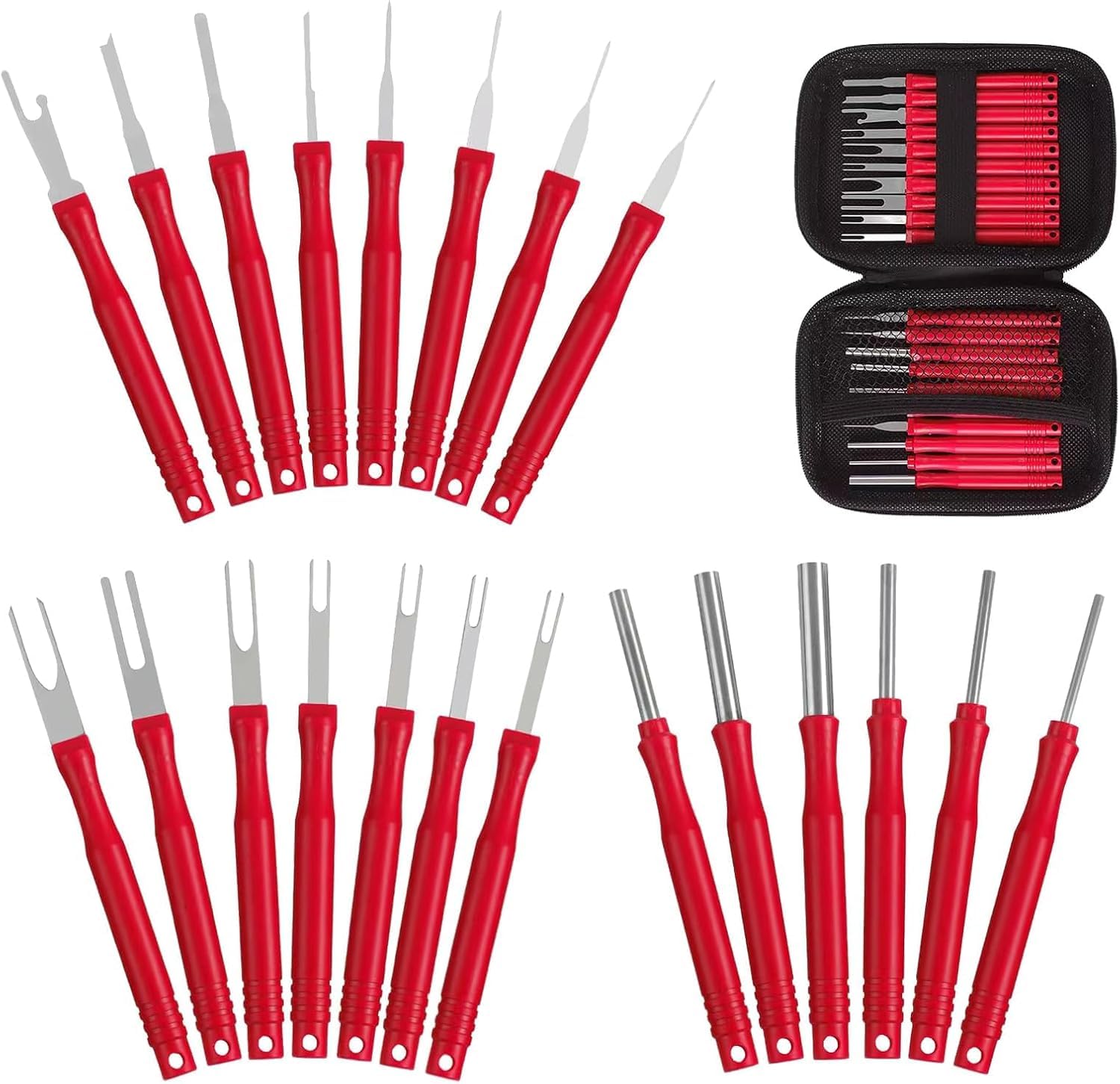 Tool Kit for Car Automotive Terminal & Pin Removal, 21pcs Pin Extractor with Protective Bag, Red