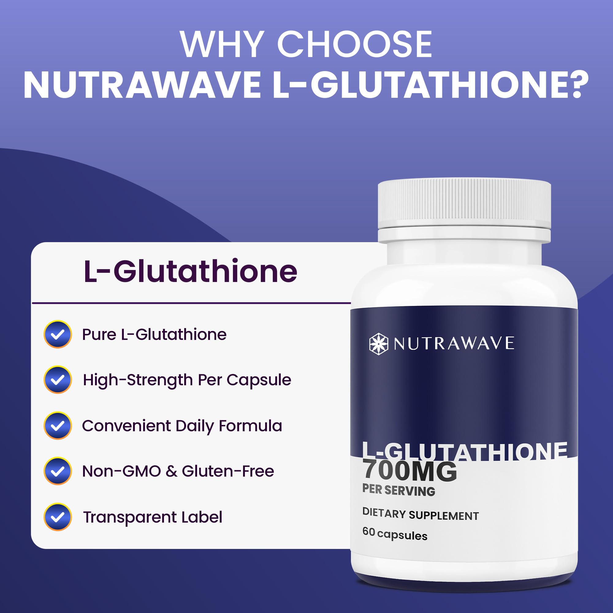 Nutra Wave L-Glutathione Reduced 700mg – L-Glutathione Supplement Capsules for Women & Men – Non-GMO, Vegan – 60 Capsules : Health & Household